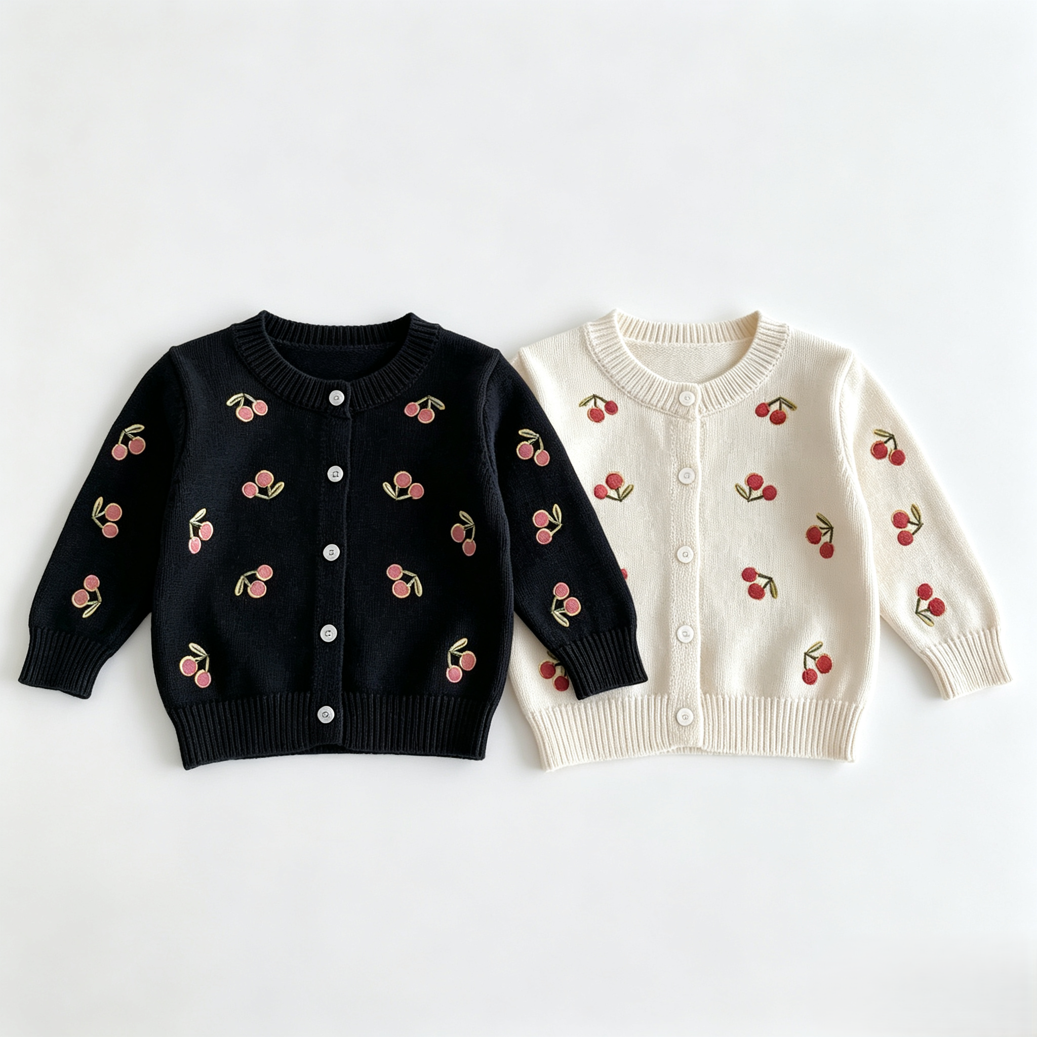 （Pre Order 2 Weeks）Girls Fall Cherry Embroidery Knitted Cardigan