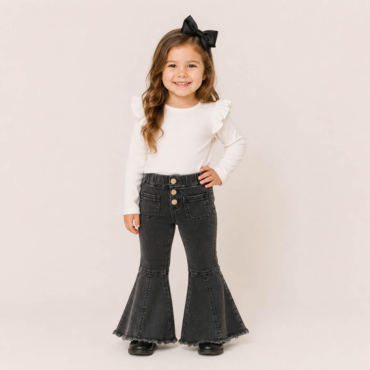（In Stock）Girls Black Elastic Jeans
