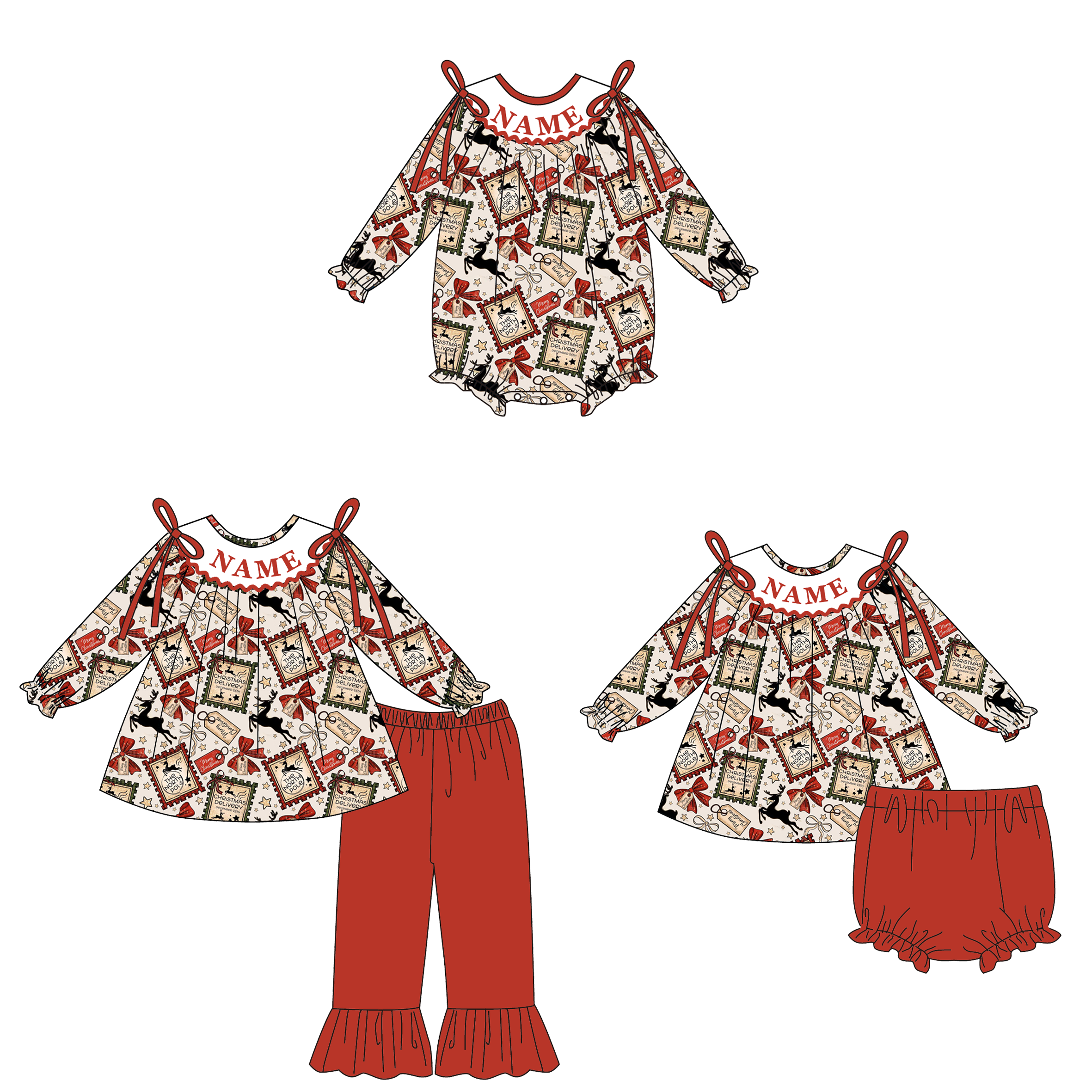 （Pre Order）Family Christmas Embroidery Smocked Set&Romper