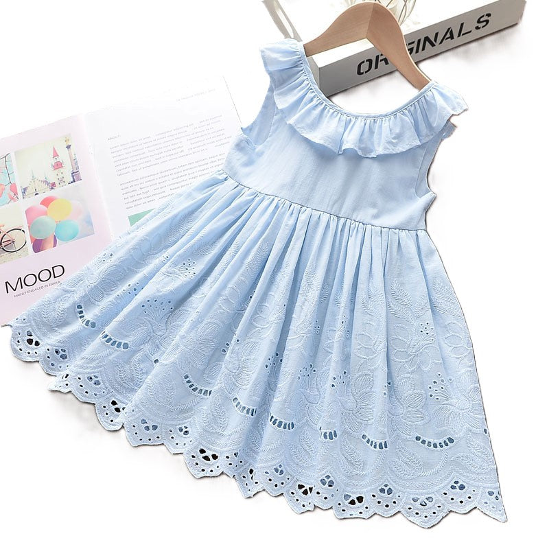 （In Production）Girls Spring and Summer Baby Blue Front Knotted Dress
