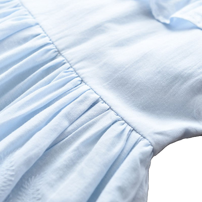 （In Production）Girls Spring and Summer Baby Blue Front Knotted Dress