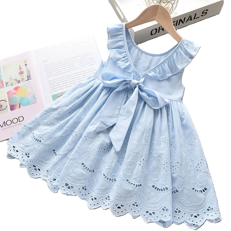 （In Production）Girls Spring and Summer Baby Blue Front Knotted Dress