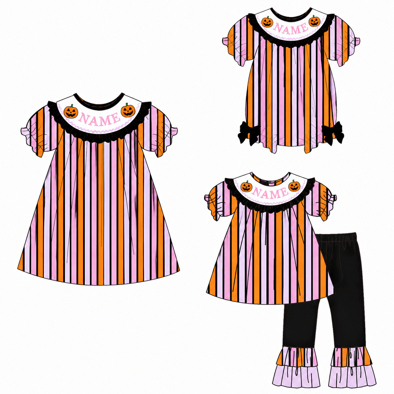 （Pre Order）Girls Halloween Embroidery Smocked Dress,Set&Romper