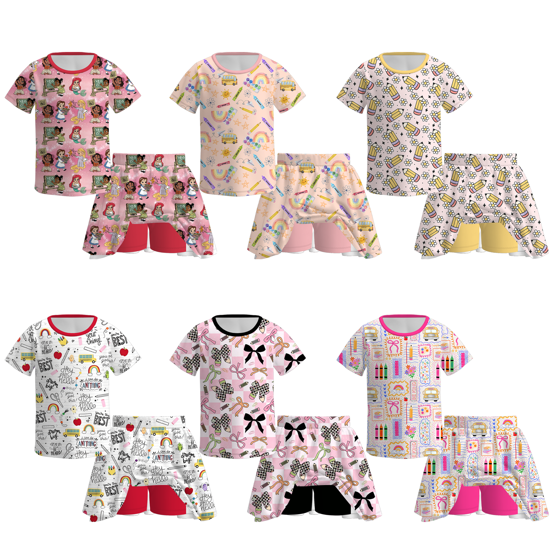 （Pre Order+Prepack Zone）Girls Summer Back To School Print Skort Set（Mix Size）