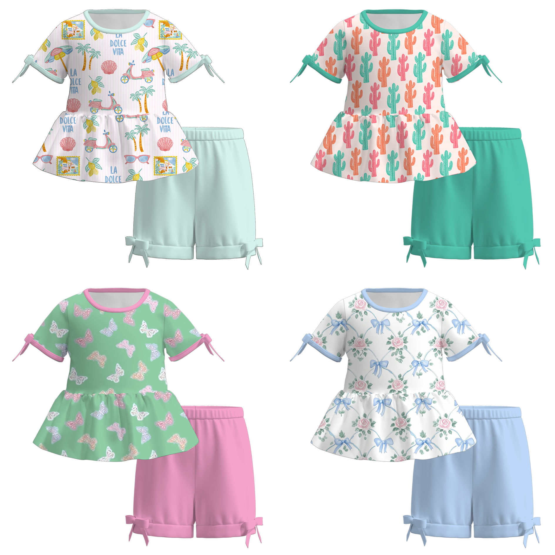 （Pre Order）Girls Spring and Summer Print Shorts Set