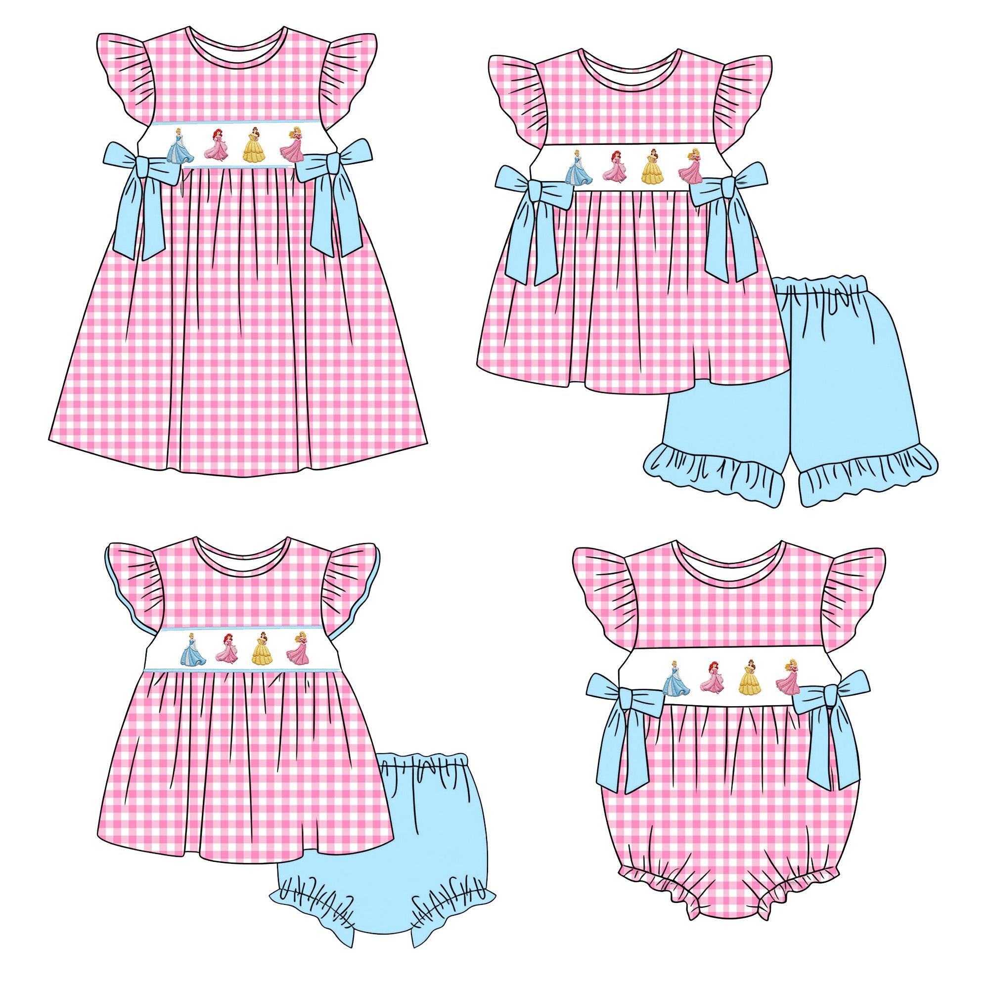 （Pre Order）Sisters Spring&Summer Princess Embroidery Smocked Dress,Set&Romper