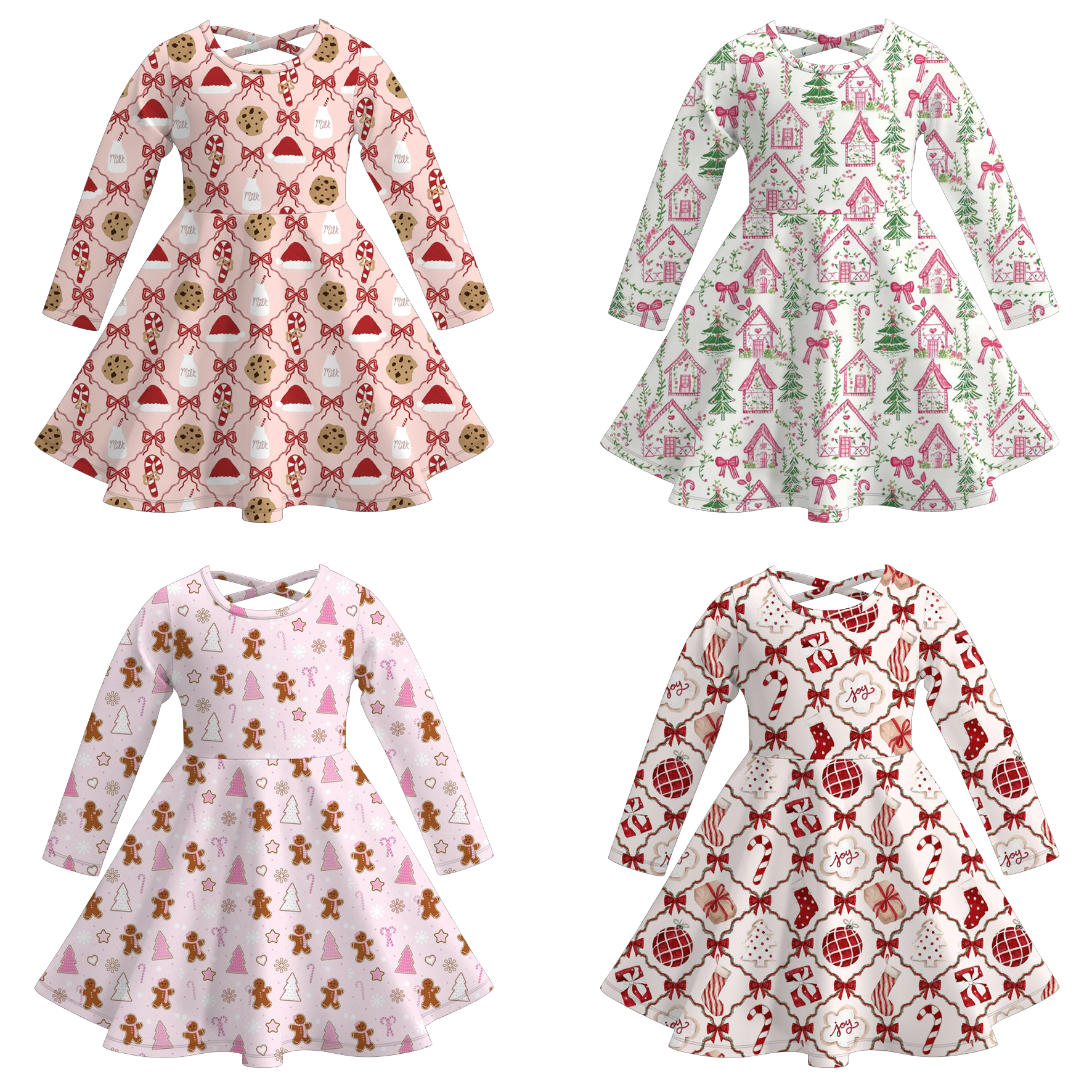 （Pre Order）Girls Christmas Cartoon Print Dress