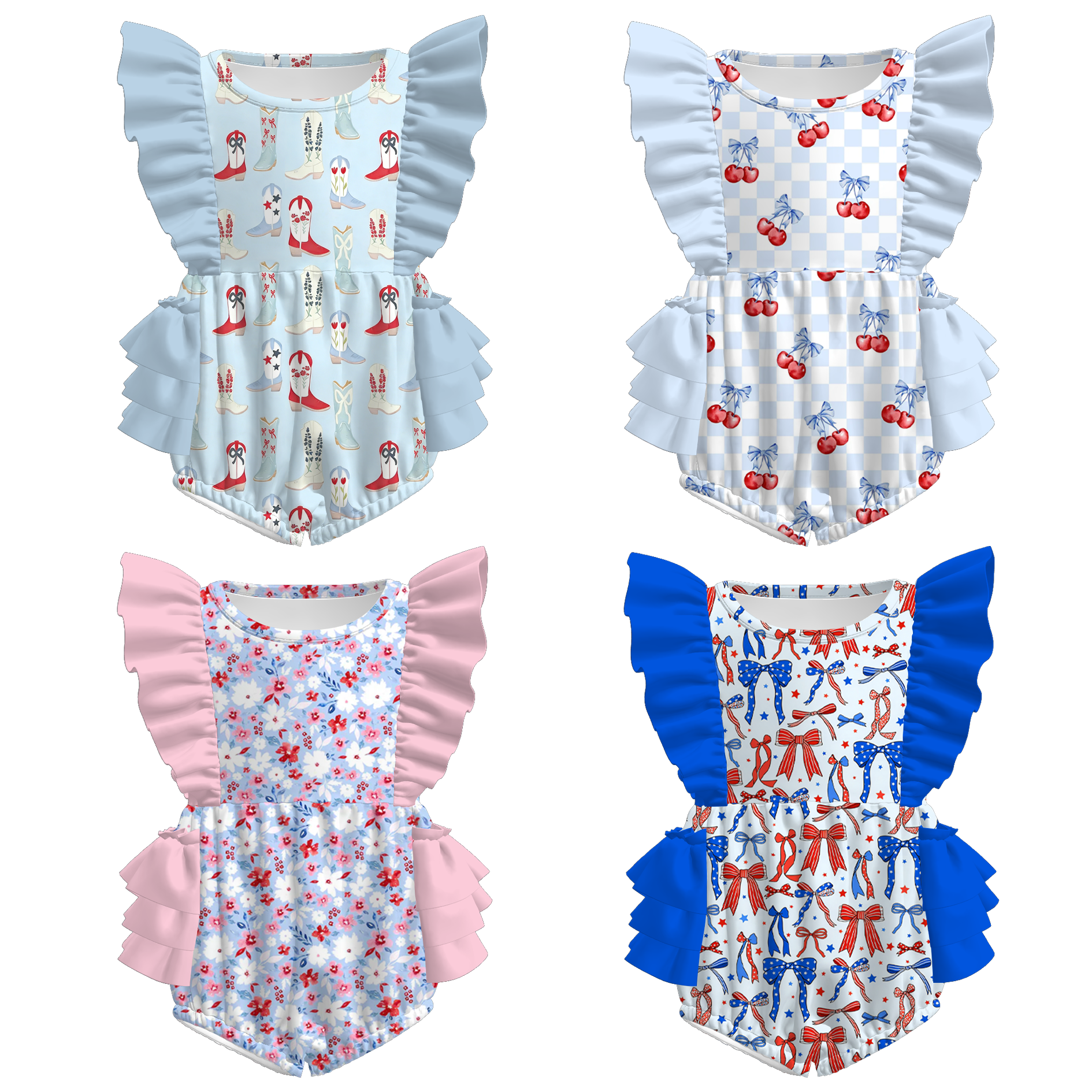 （Pre Order）Toddler Girls Patriotic Bow Print Romper