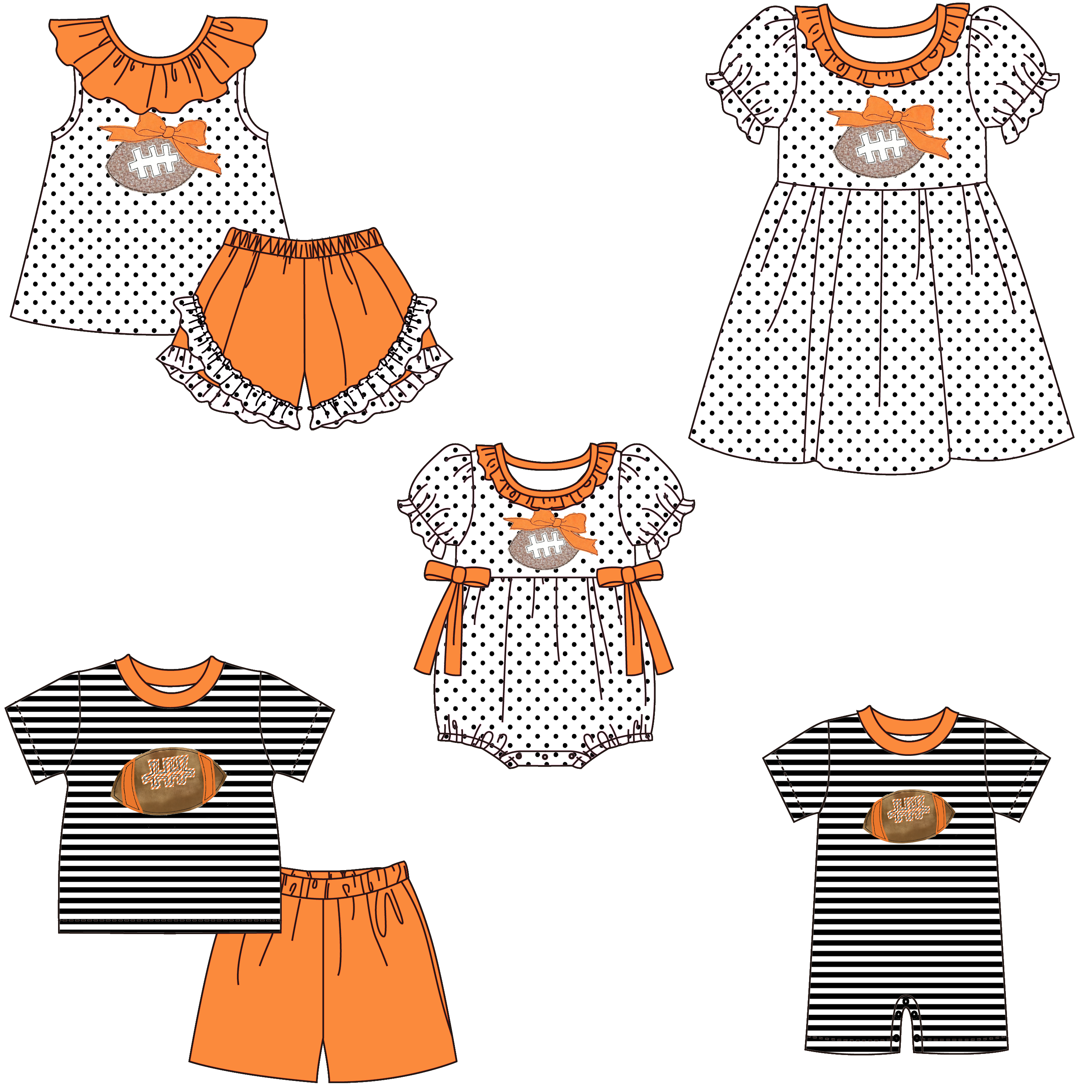 （Pre Order）Siblings Spring&Summer Football Applique Dress,Set&Romper
