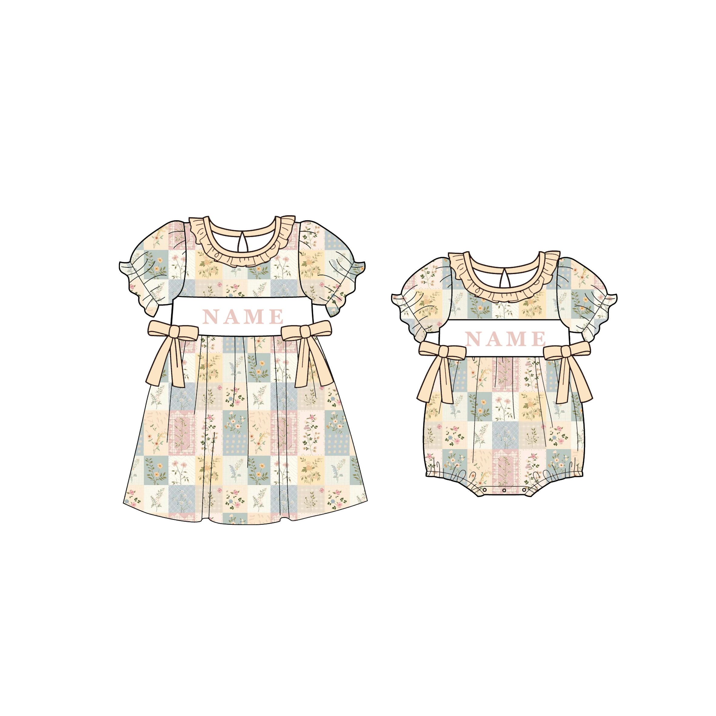 （Pre Order）Sisters Spring&Summer Floral Embroidery Smocked Dress&Romper-Customized name