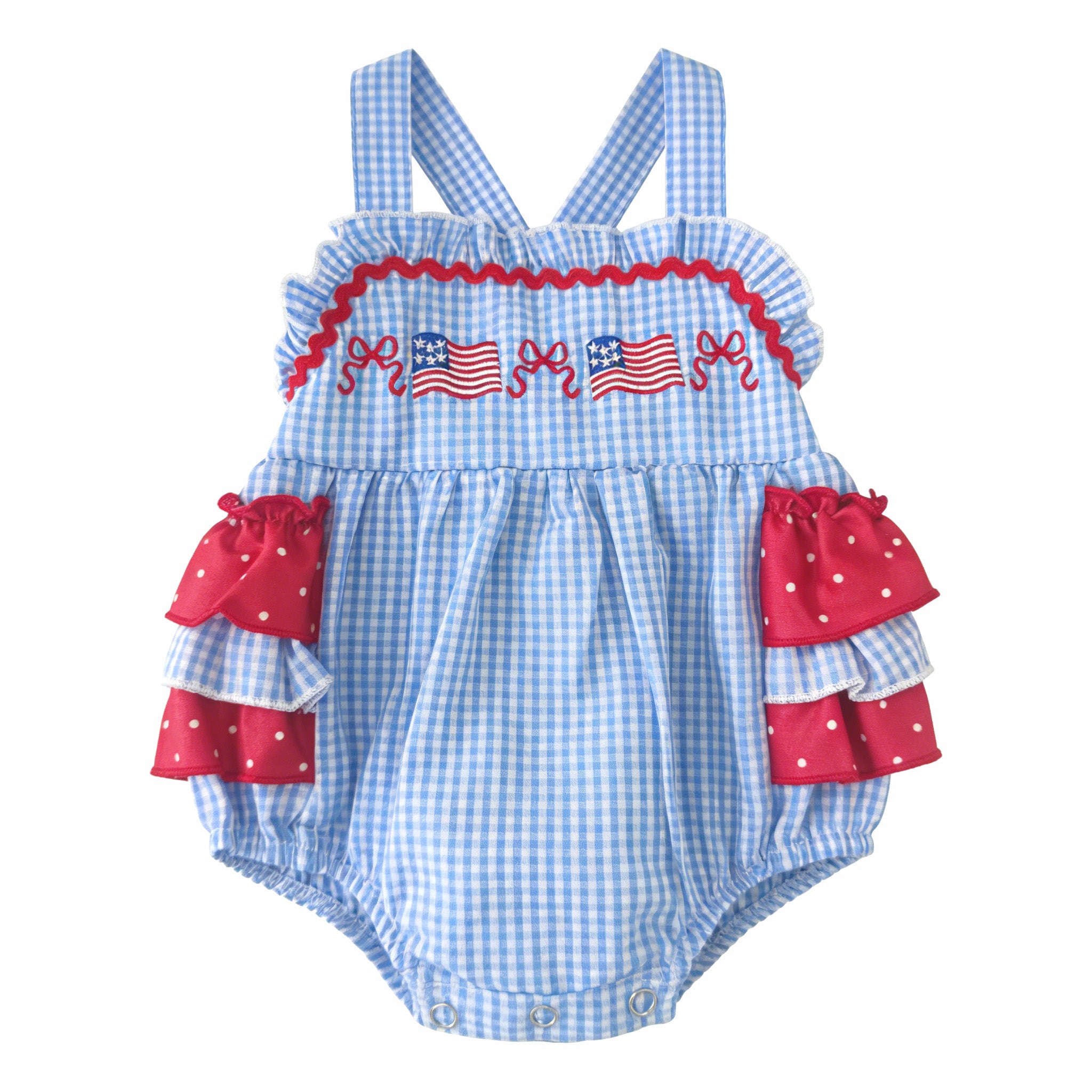 （In Stock）Toddler Girls Patriotic Embroidery Cotton Romper