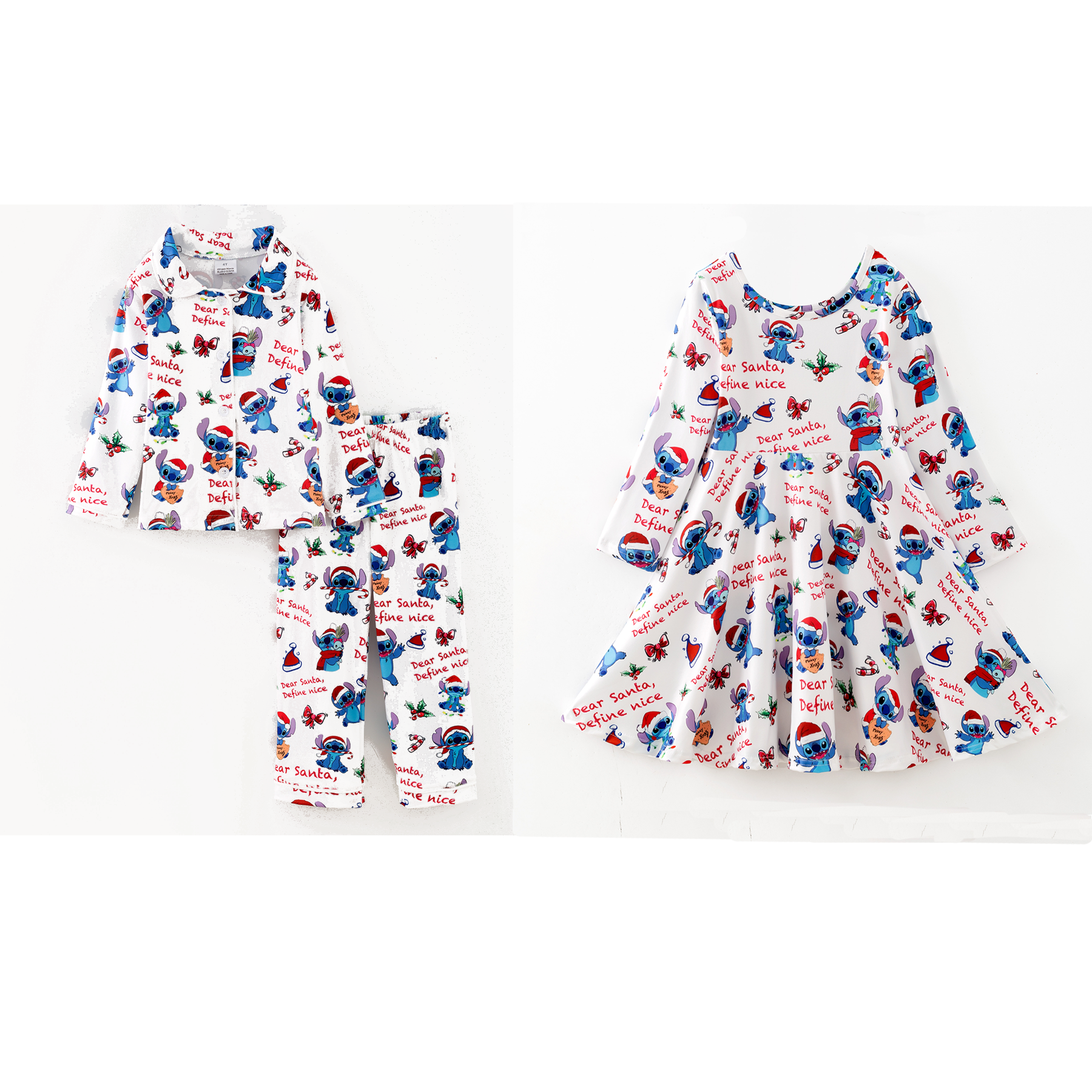 （Pre Order,Prepack Zone）Girls Christmas Cartoon Print Dress&Pajamas（Mix Size）