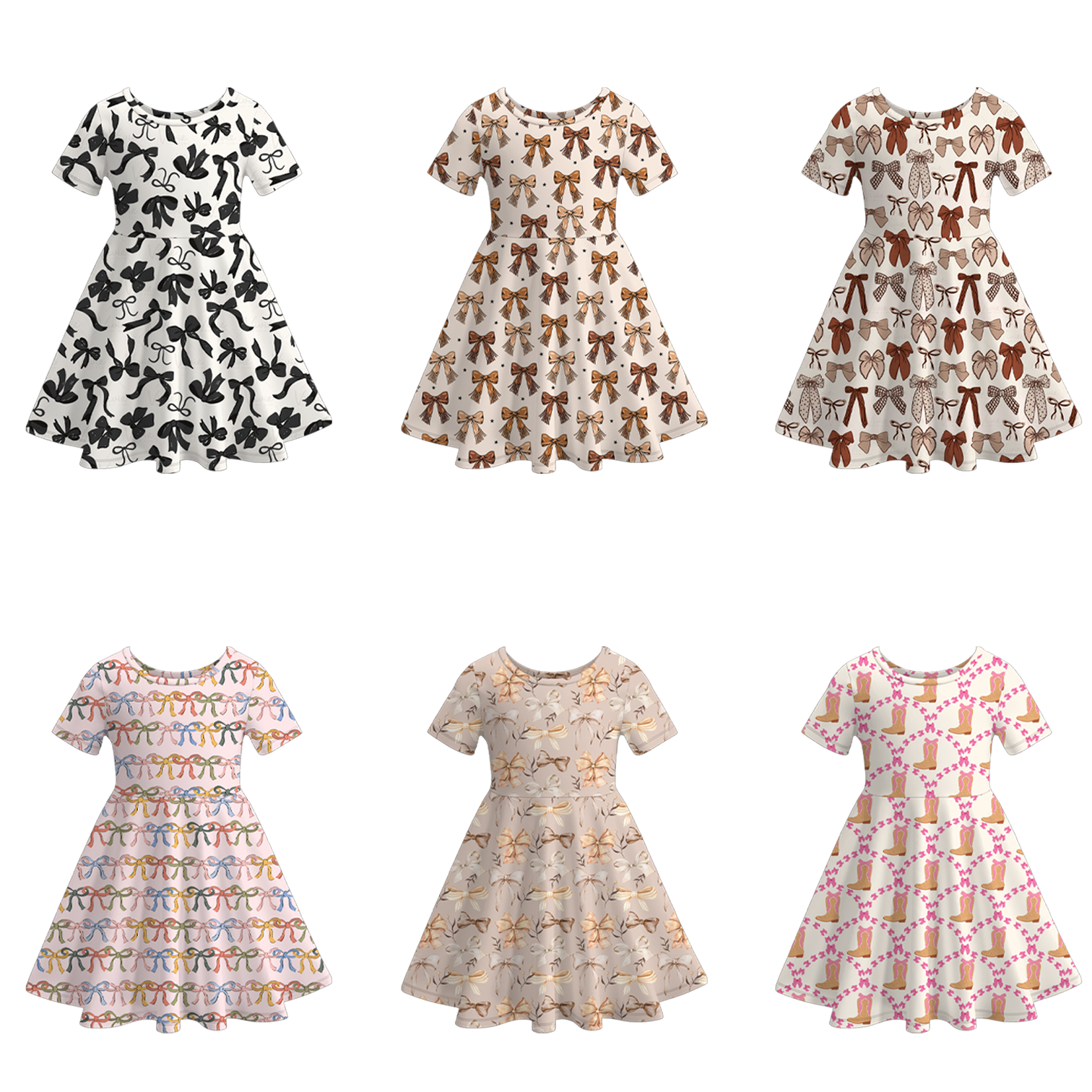 （Pre Order）Girls Summer Bow＆Boots Print Dress