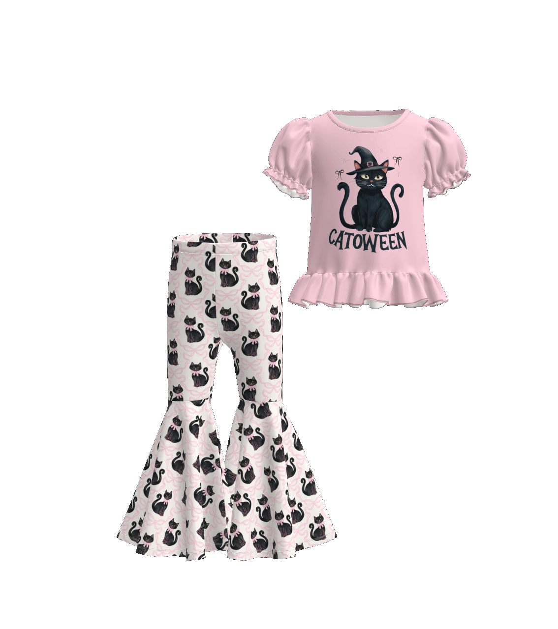 （Pre Order）Girls Halloween Cartoon Print Outfit Set