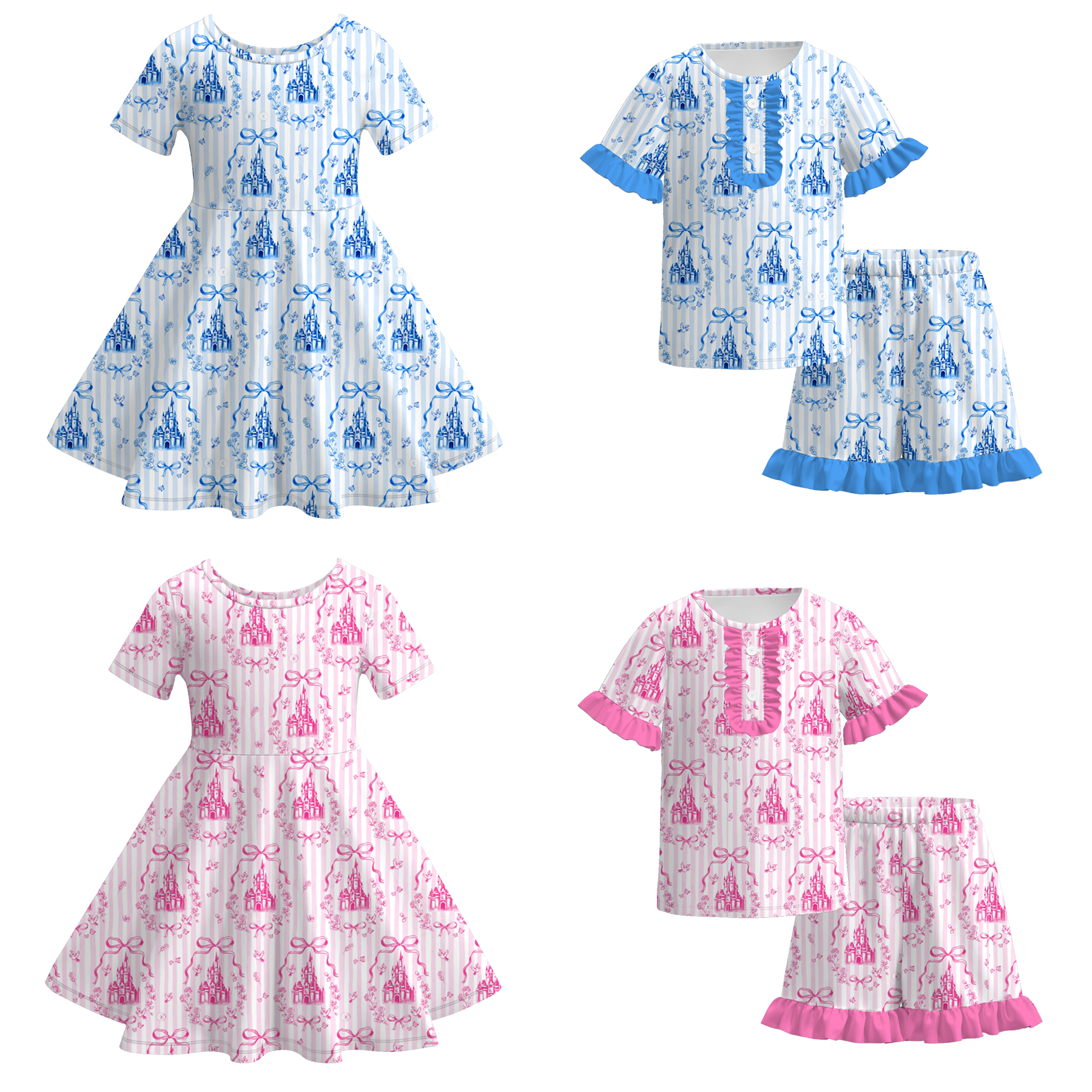 （Pre Order）Girls Summer Castle Print Dress＆Pajamas