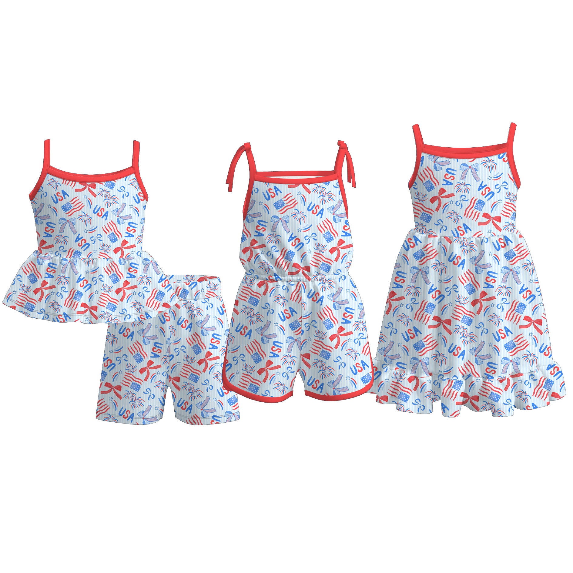 （Pre Order）Girls Patriotic Print Dress,Set&Jumpsuit