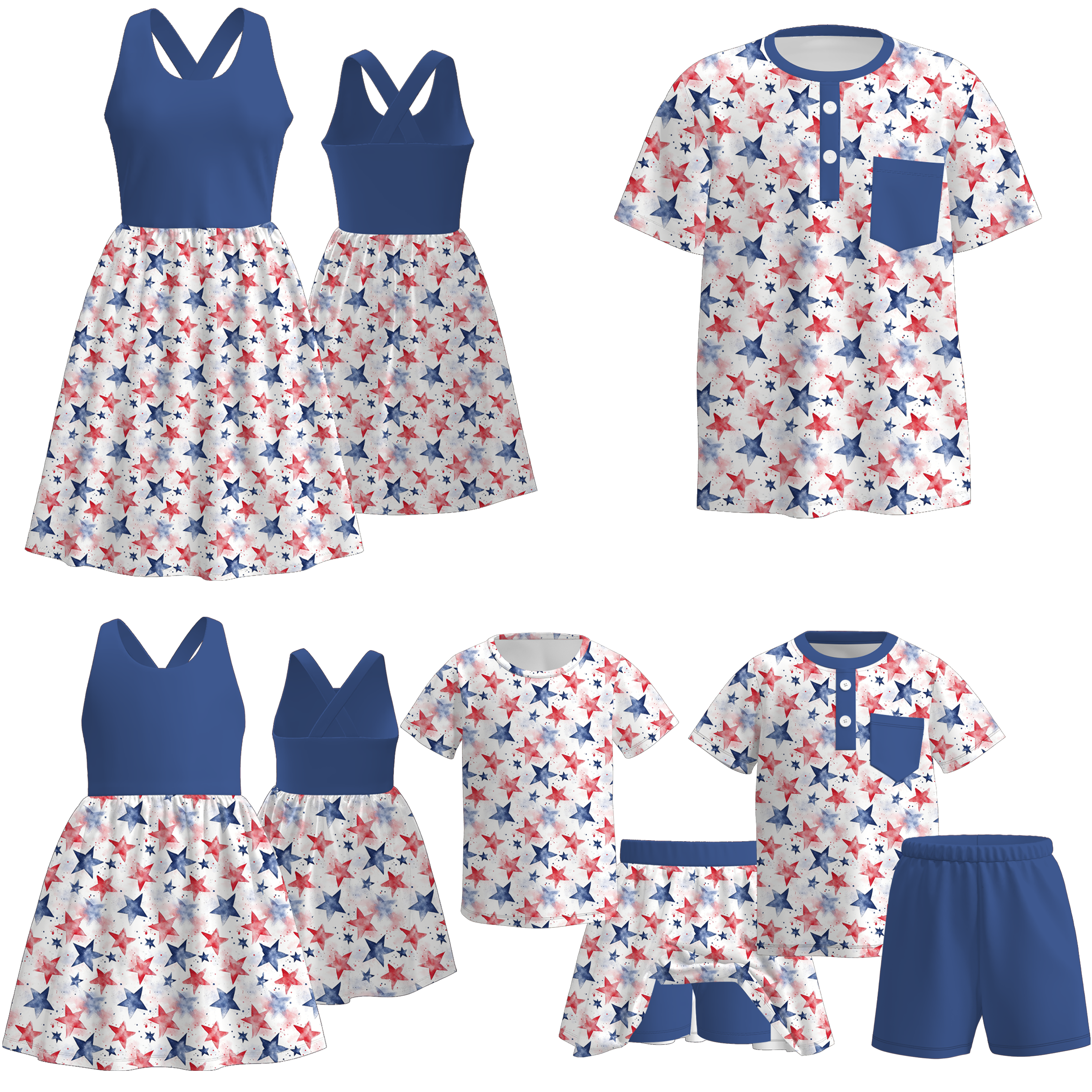 （Pre Order）Family Patriotic Star Print Dress,Set&Top