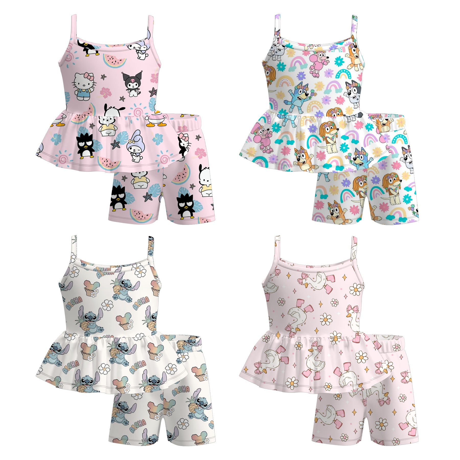 （Pre Order）Girls Spring and Summer Cartoon Print Shorts Set