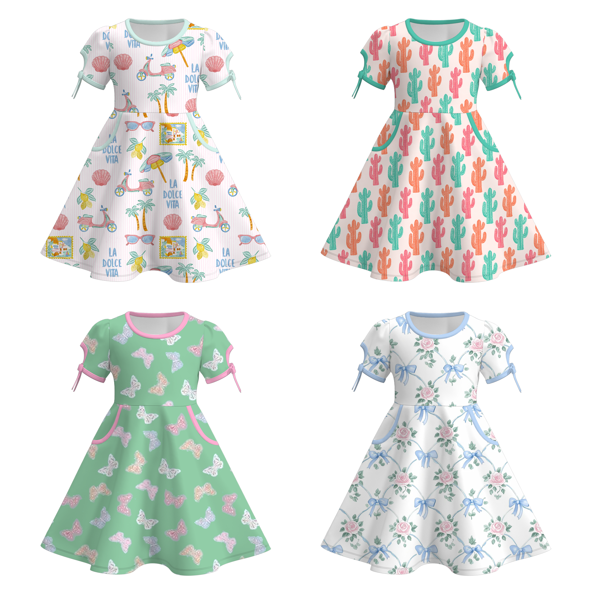 （Pre Order）Girls Spring and Summer Print Dress with Pockets