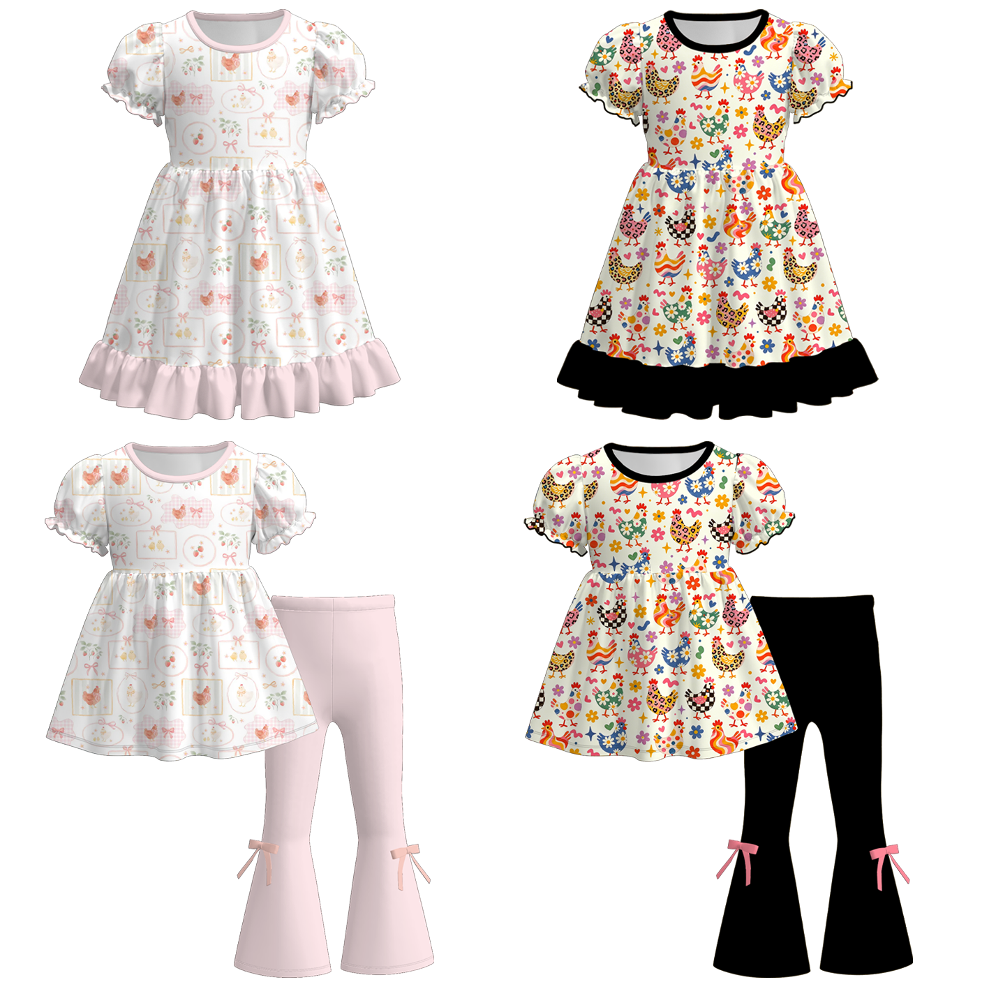 （Pre Order+Prepack Zone）Girls Fall Chick Print Dress&Outfit Set