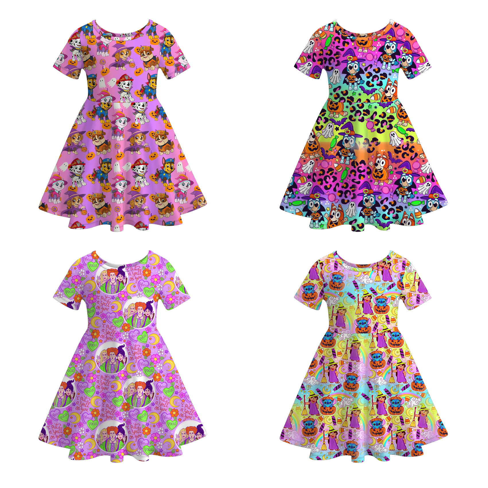 （Pre Order）Girls Halloween Cartoon Print Twirl Dress