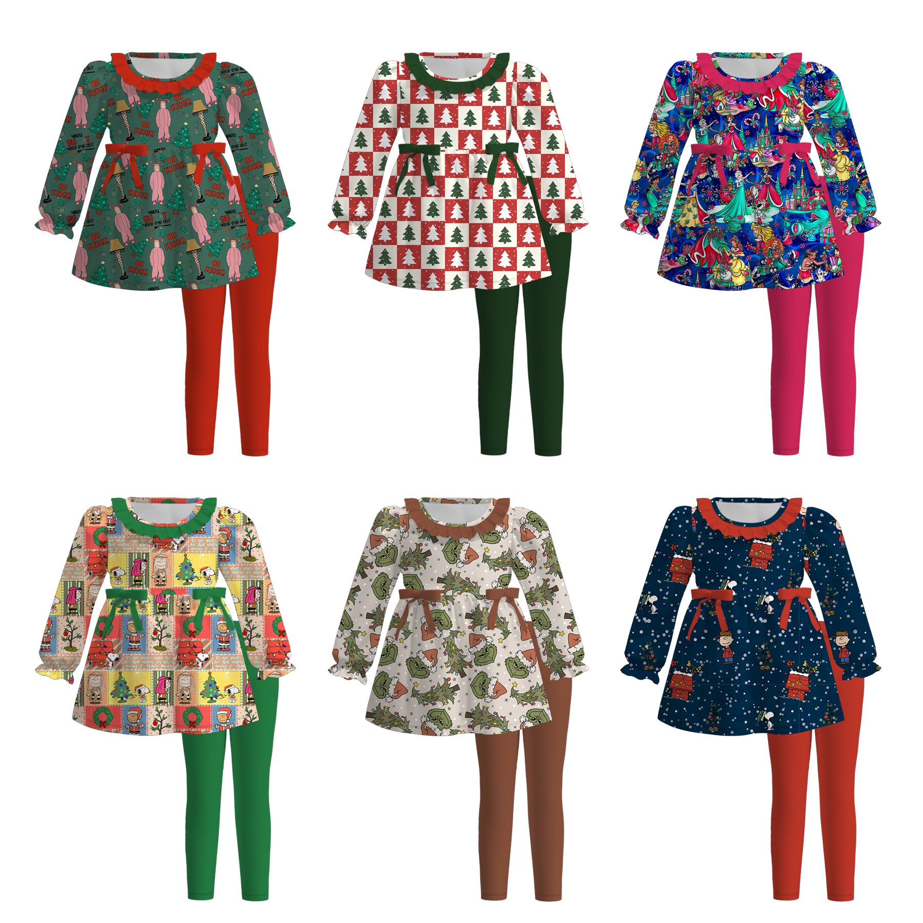 （Pre Order）Girls Christmas Cartoon Print Outfit Set
