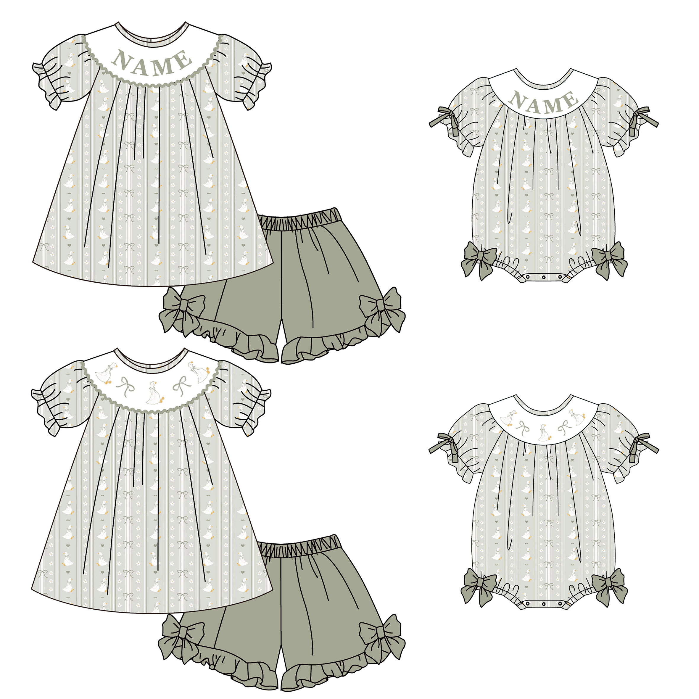 （Pre Order）Sisters Spring&Summer Goose Embroidery Smocked Shorts Set&Romper