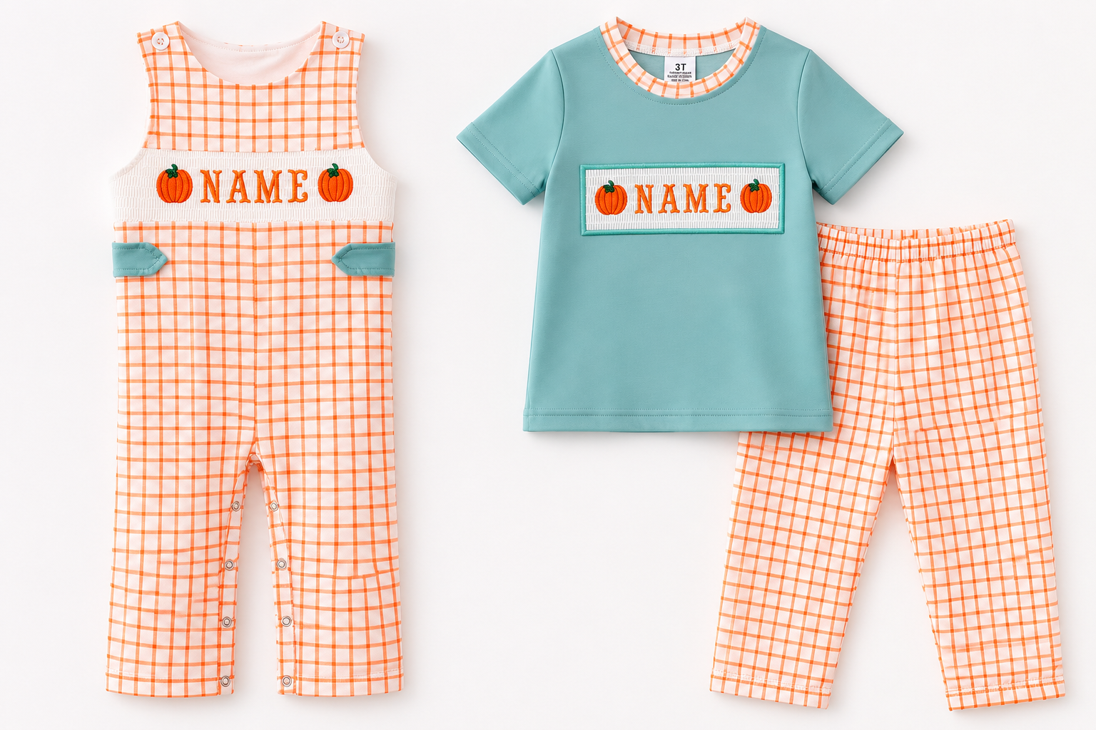 （Pre Order）Siblings Pumpkin Embroidery Smocked Dress,Set&Romper