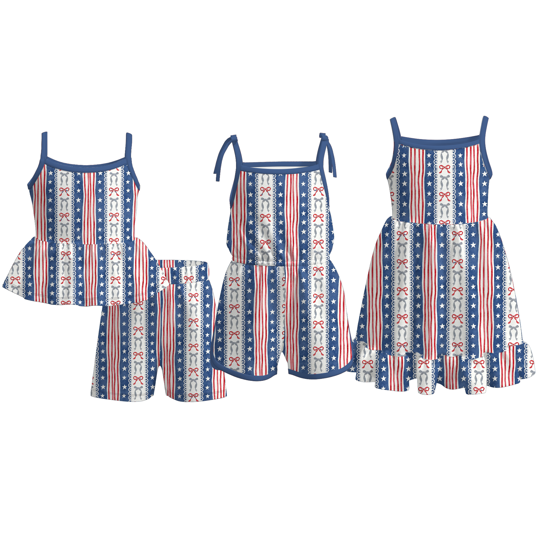 （Pre Order）Girls Patriotic Print Dress,Set&Jumpsuit