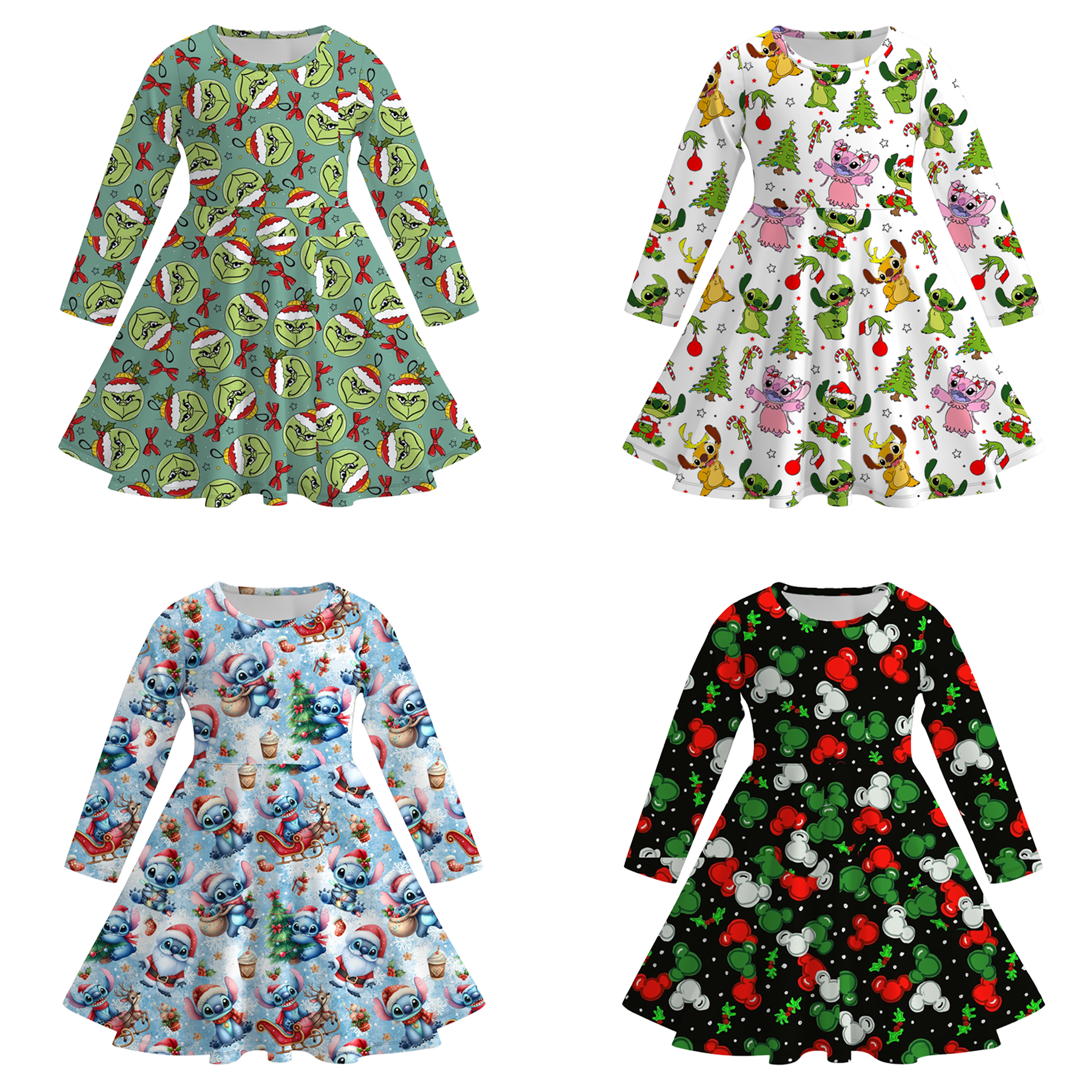 （Pre Order）Girls Christmas Cartoon Print Dress