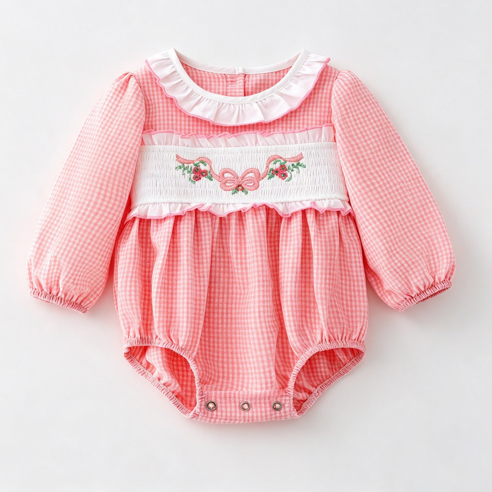 （In Stock）Toddler Girls Fall Embroidery Smocked Romper