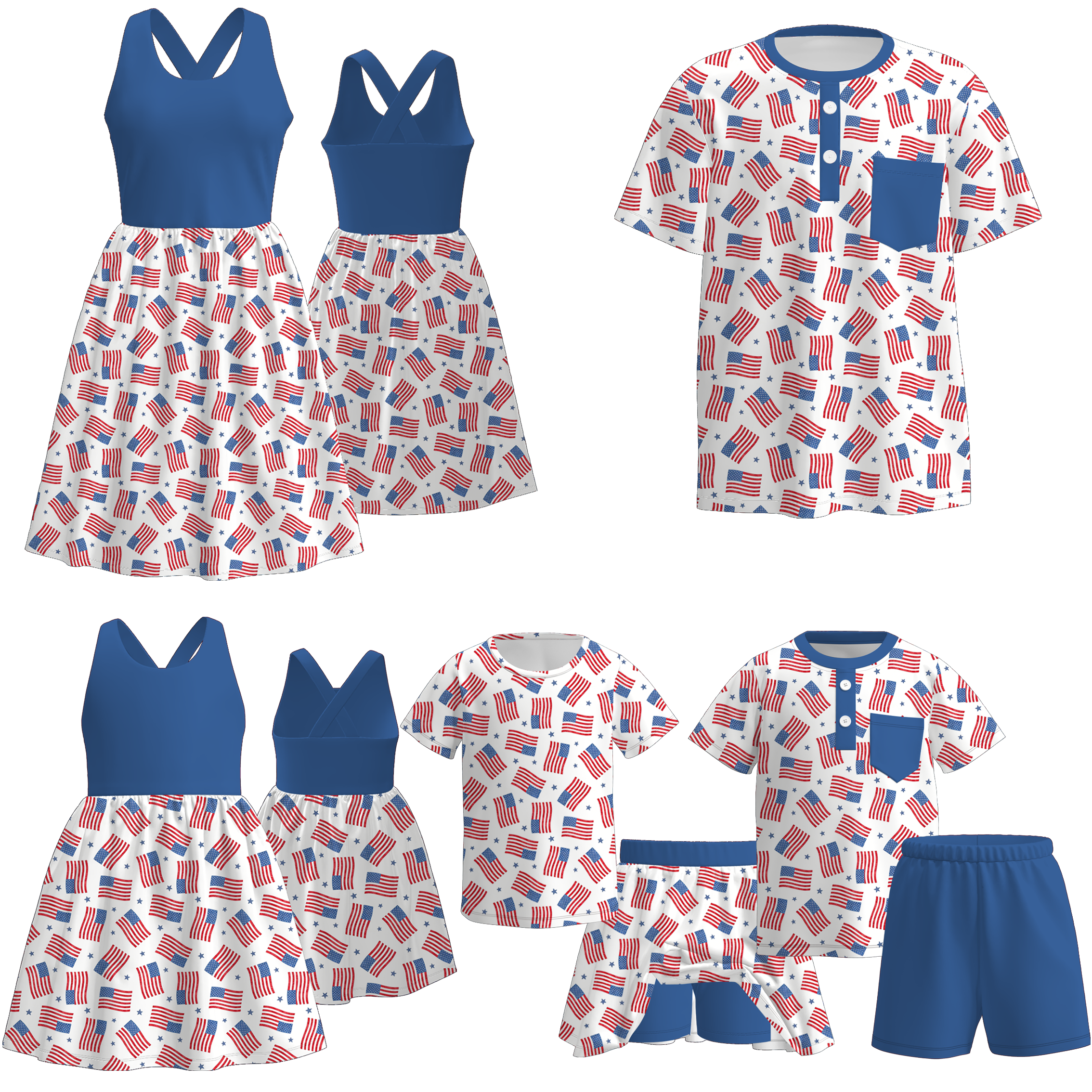 （Pre Order）Family Patriotic Print Dress,Set&Top