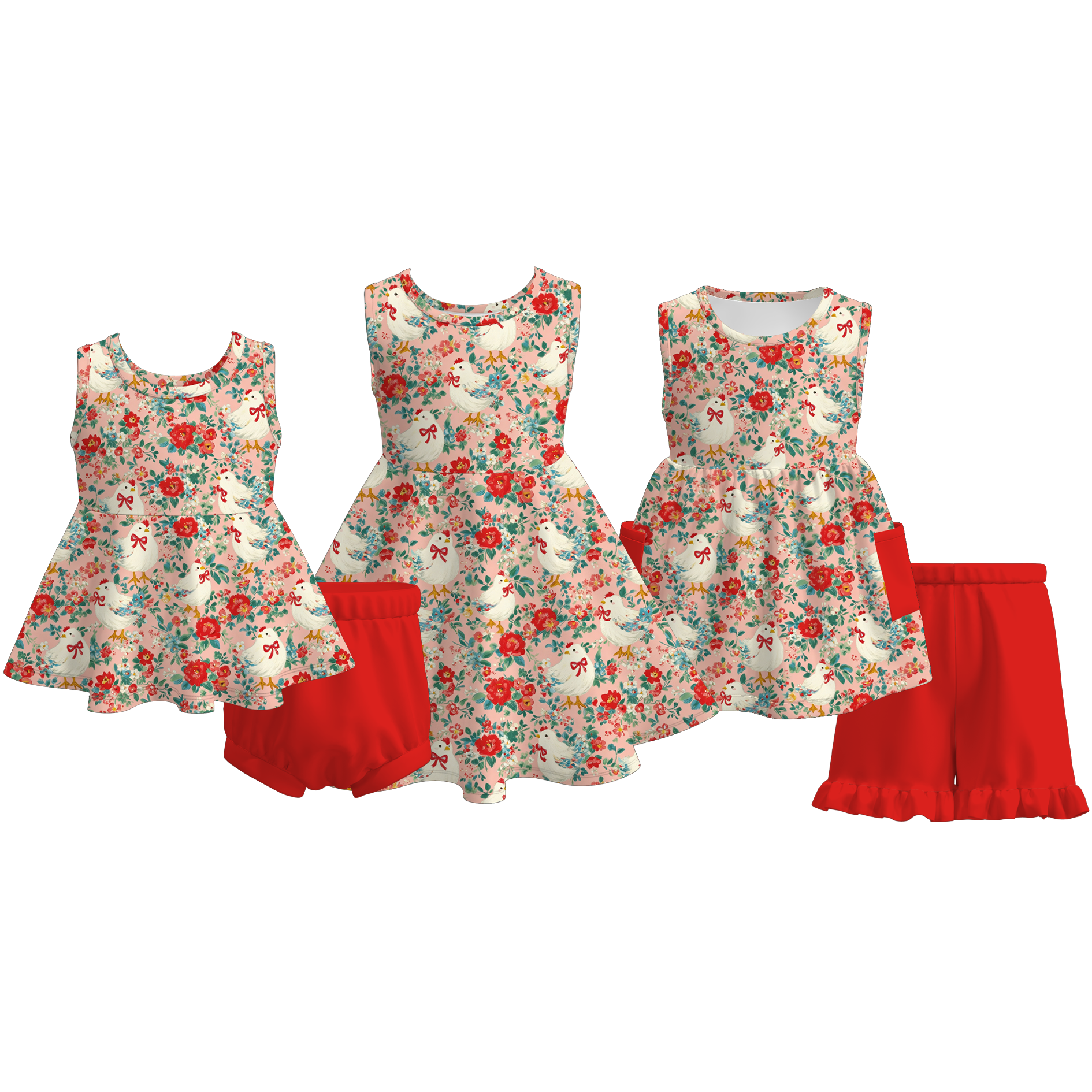 （Pre Order+Prepack Zone）Sisters Chick Print Dress,Set&Romper