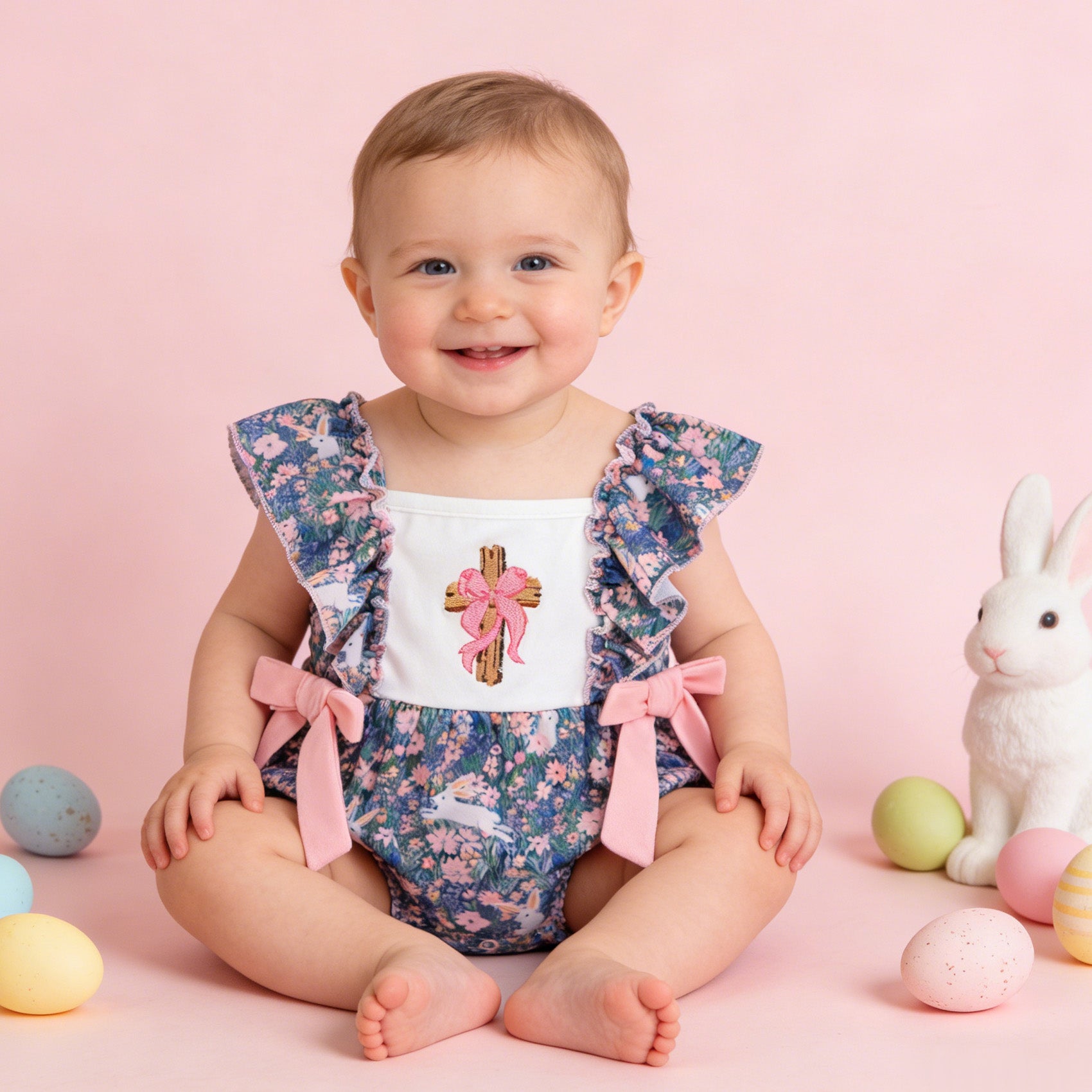 （In Stock）Girls Easter Cross Embroidery Dress,Set&Romper