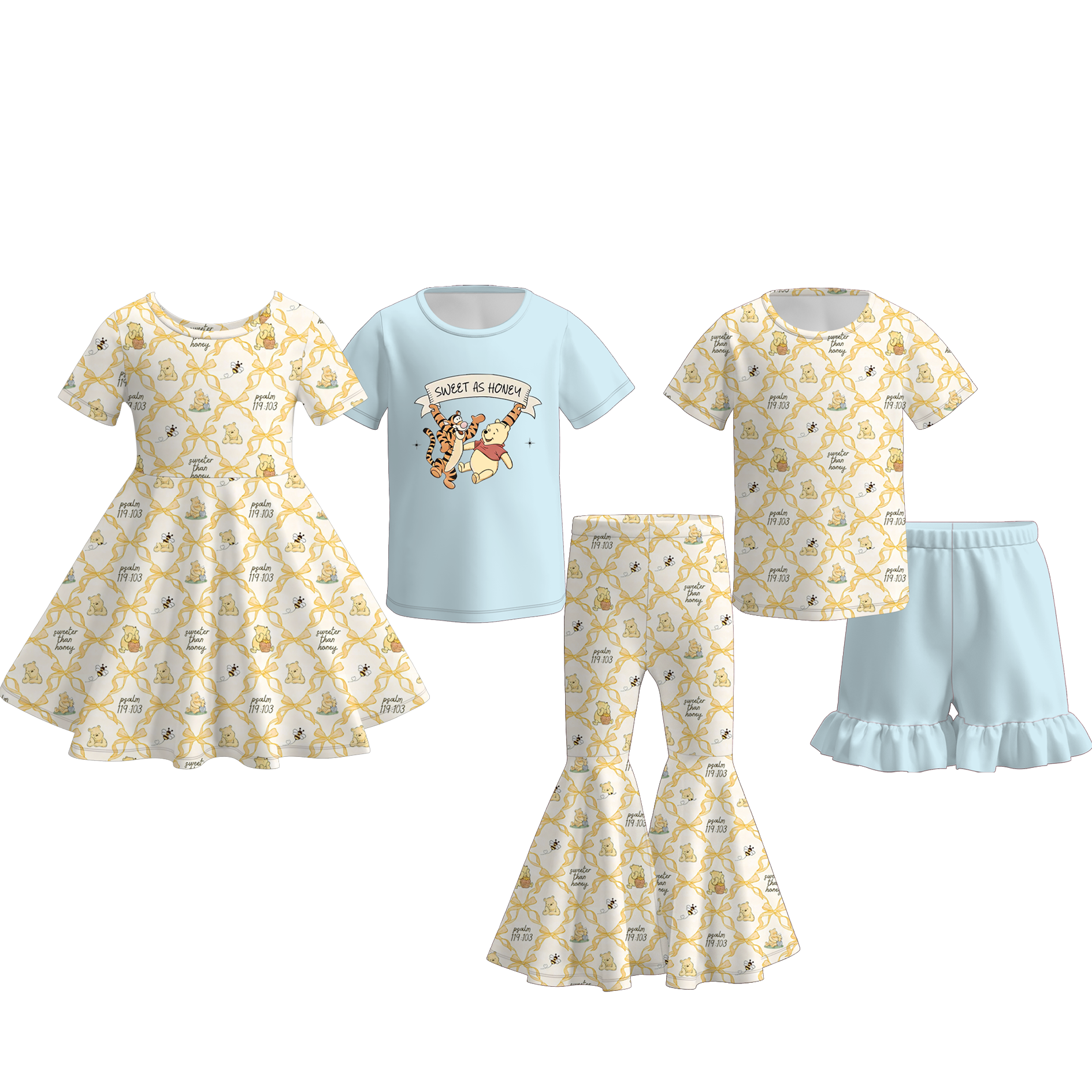 （Pre Order）Sisters Spring&Summer Cartoon Bear Print Dress,Set