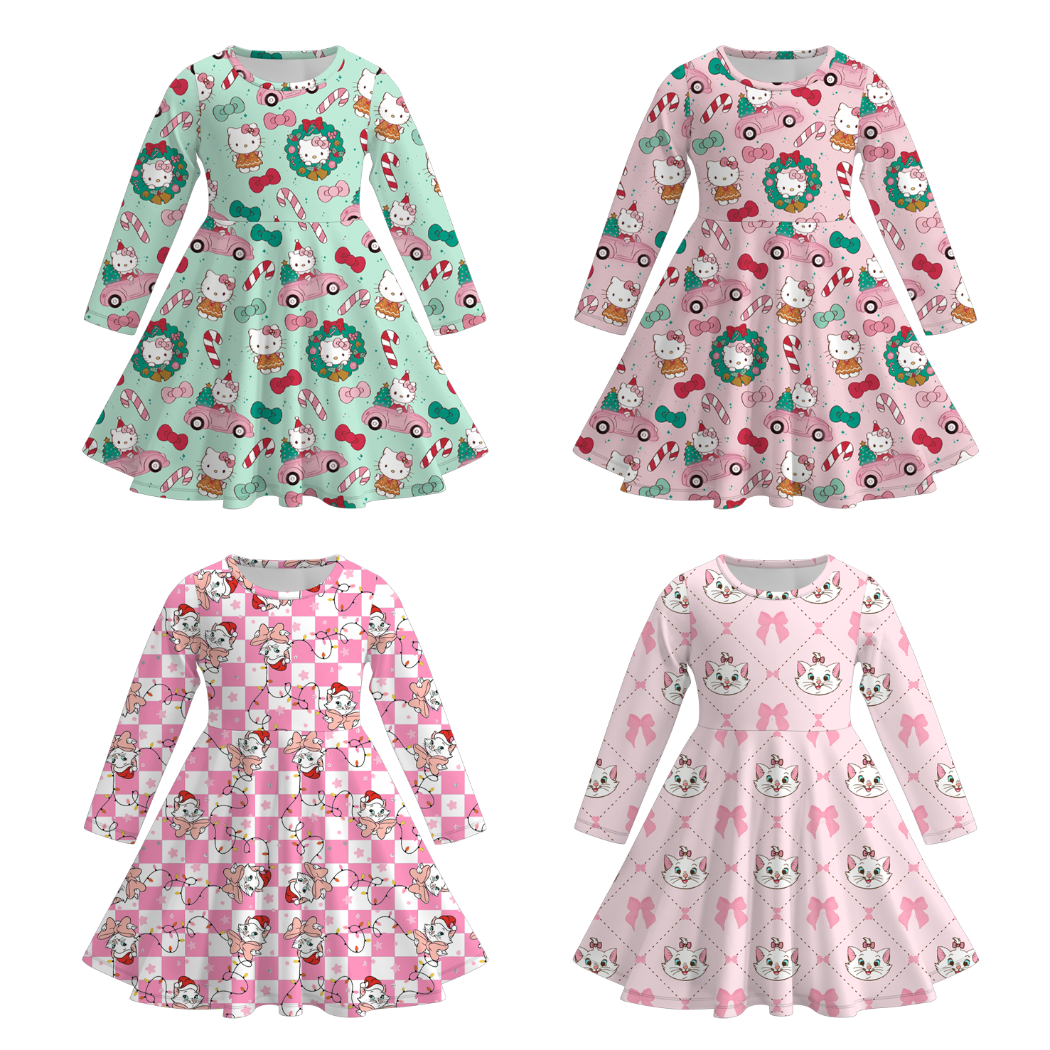 （Pre Order）Girls Christmas Cartoon Print Twirl Dress