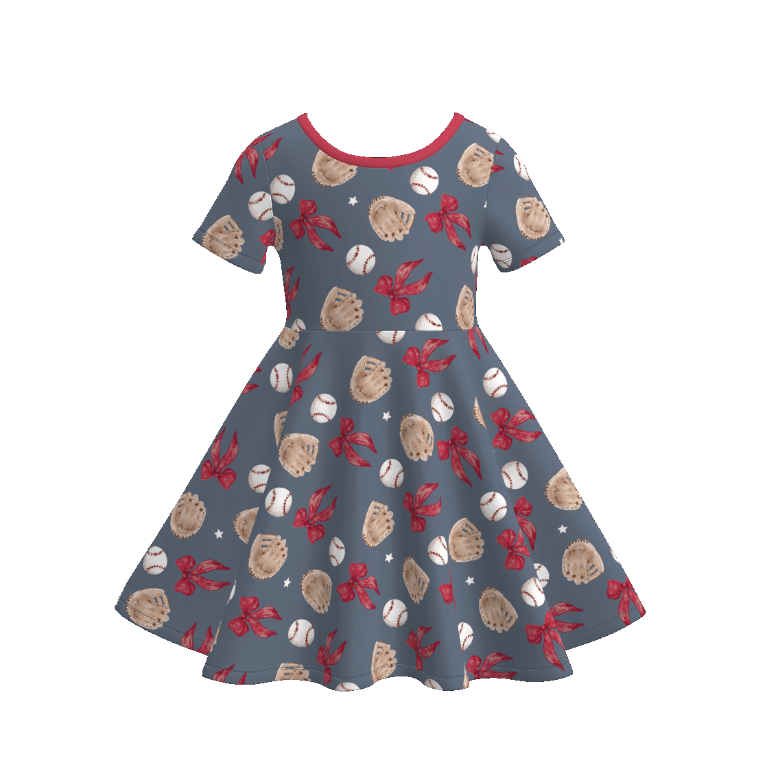 （Pre Order）Girls Spring and Summer Baseball Print Dress