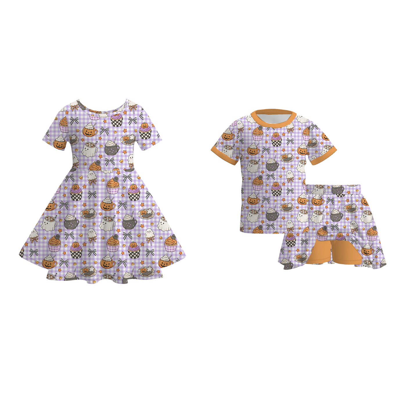 （Pre Order）Girls Halloween Ghost Print Dress,Set