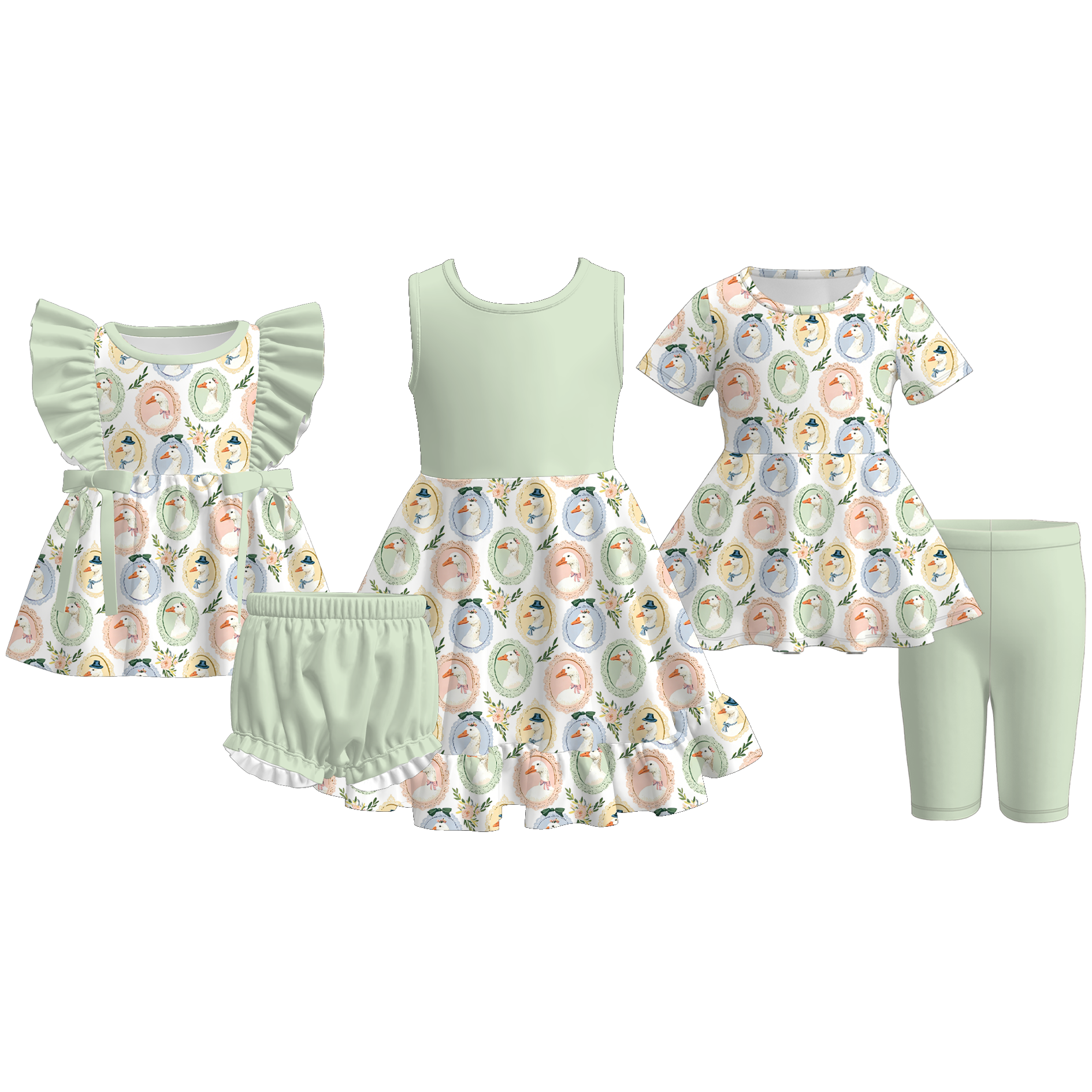 （Pre Order+Prepack Zone）Sisters Silly Goose Print Dress,Set&Romper