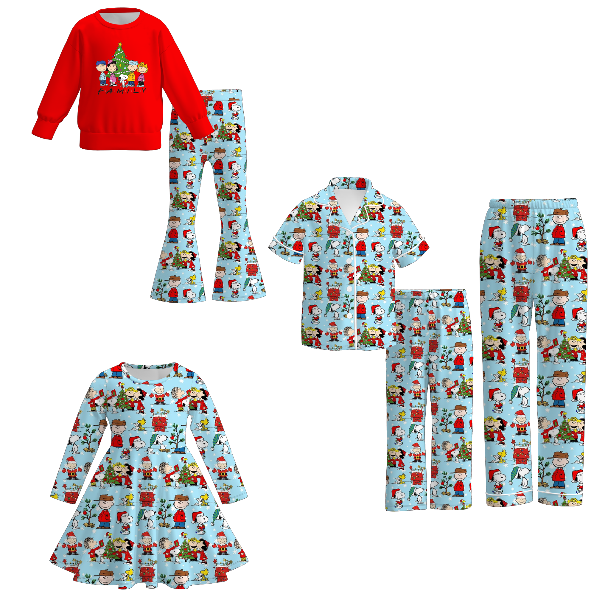 （Pre Order）Family Christmas Cartoon Print Dress,Set＆Pants
