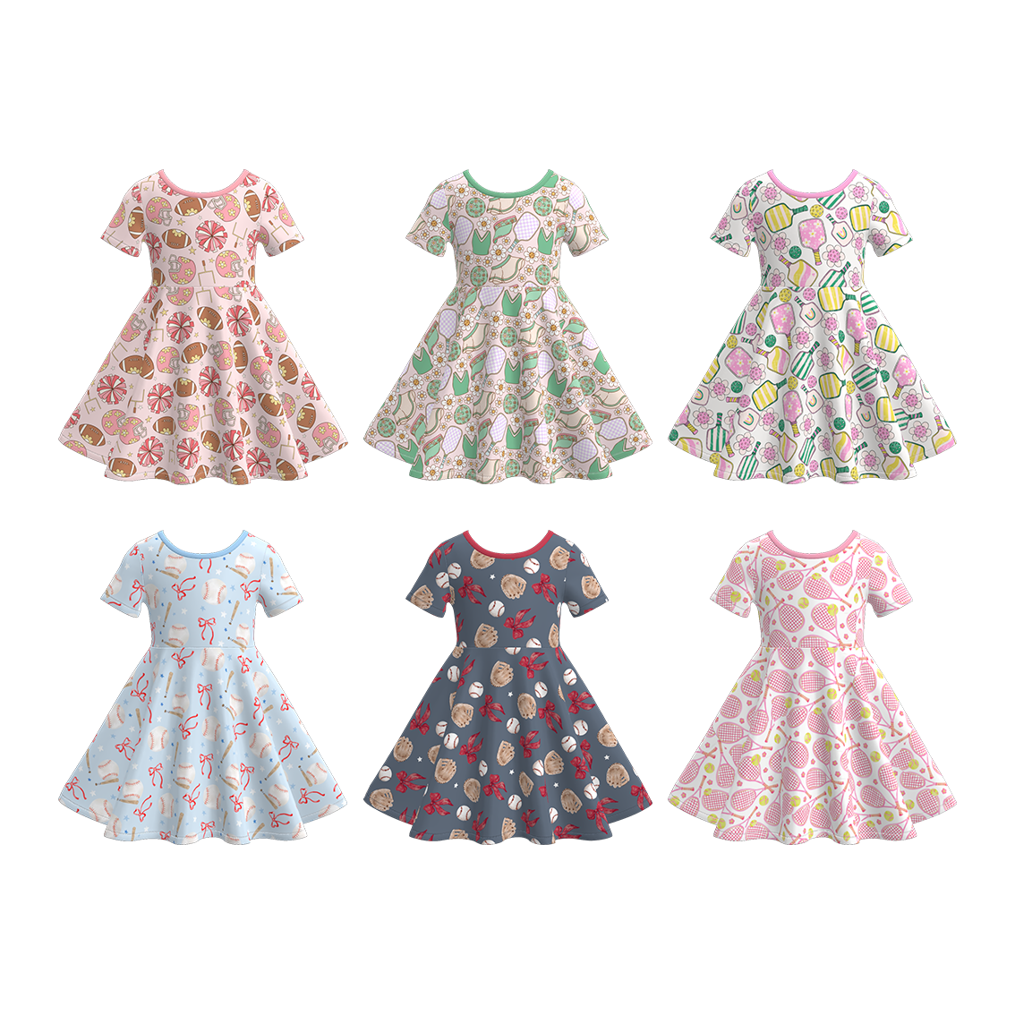（Pre Order）Girls Spring and Summer Baseball Print Dress