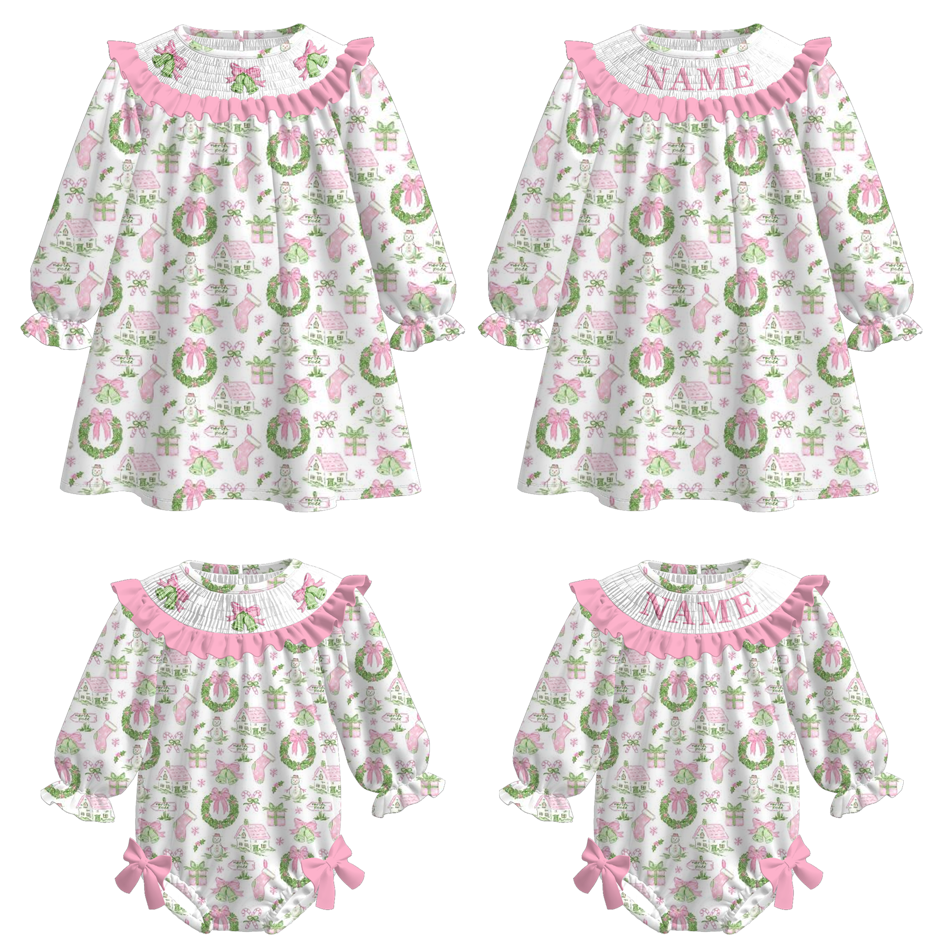 （Pre Order）Sisters Christmas Embroidery Smocked Dress＆Romper