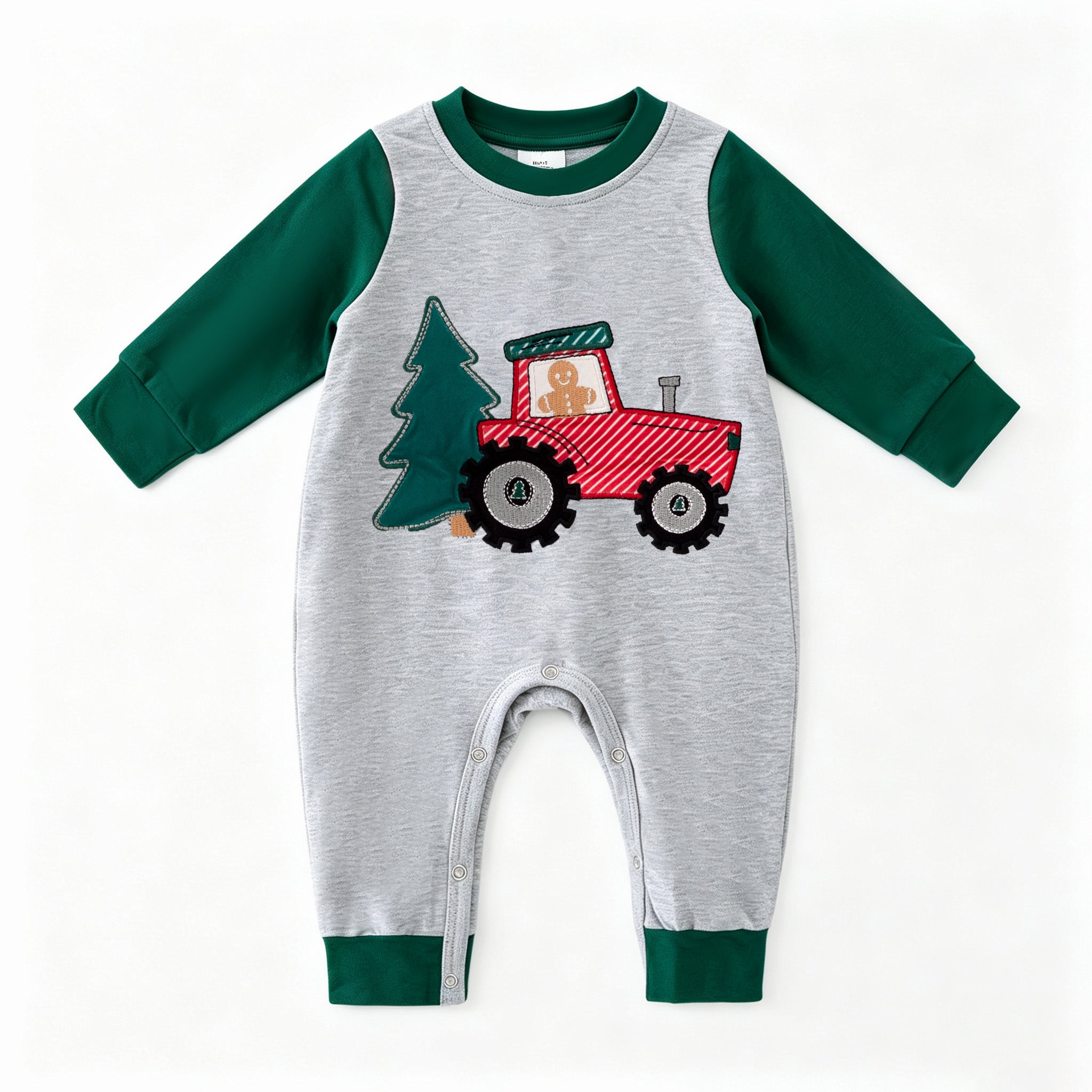 （In Stock）Toddler Boys Christmas Applique Cotton Romper