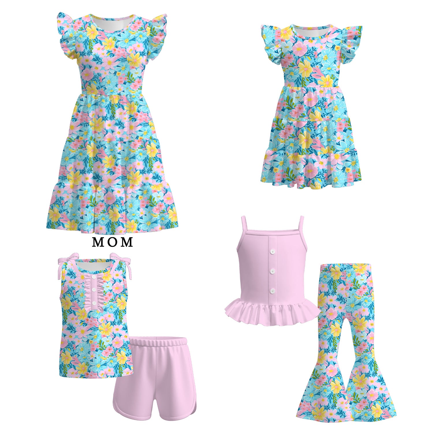（Pre Order）Mommy and Me Spring＆Summer Sunflower Print Dress,Set