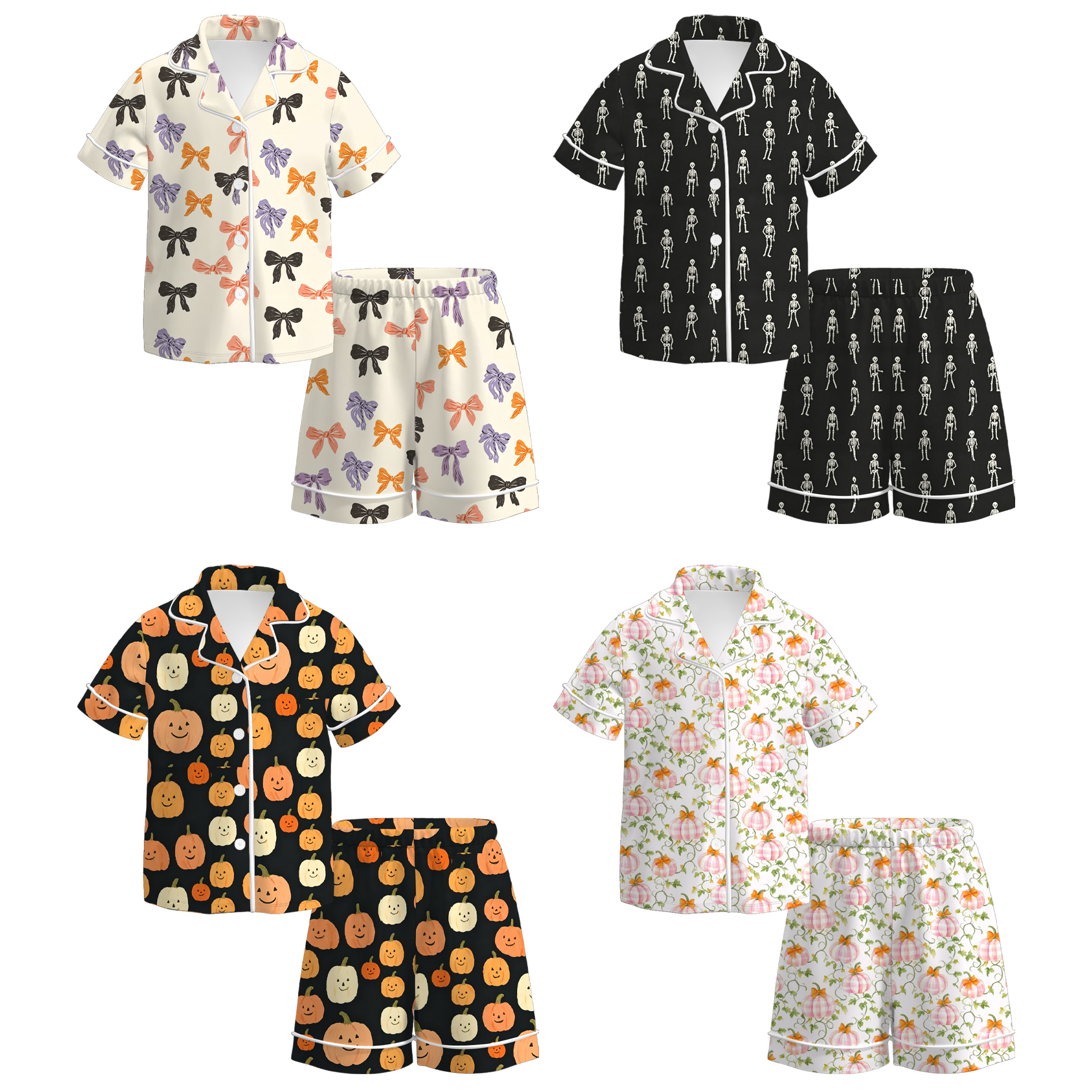 （Pre Order+Prepack Zone）Girls Halloween Pumpkin&Ghost Print Pajamas（Mix Size）