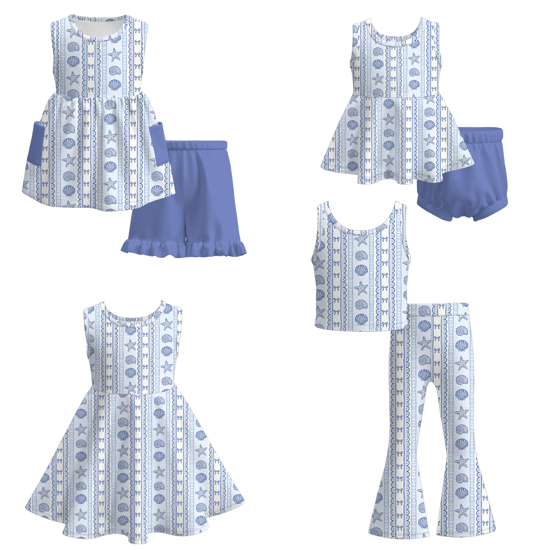 （Pre Order+Prepack Zone）Sisters Seaside Print Dress,Set&Romper