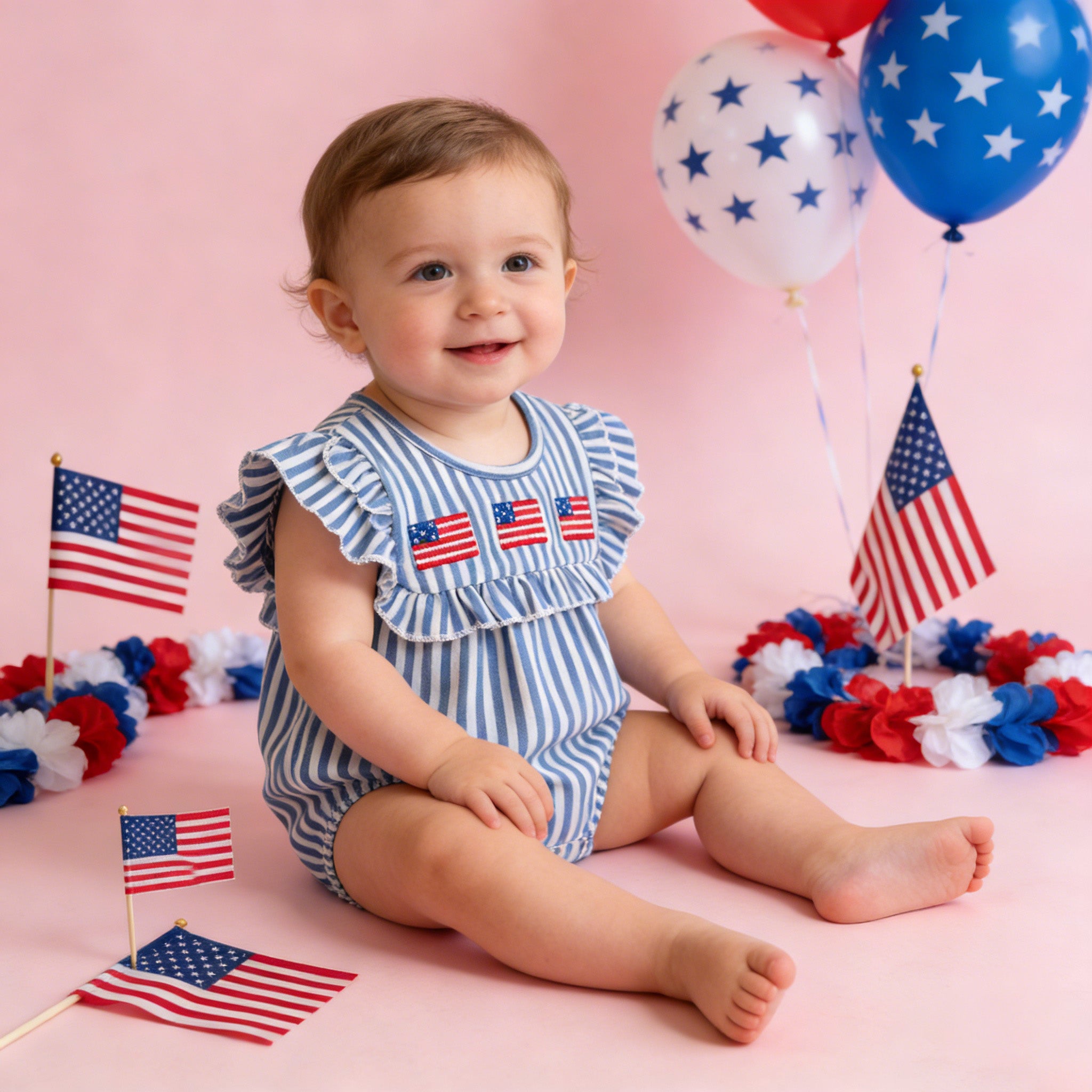 （In Stock）Siblings Patriotic Embroidery Dress&Romper