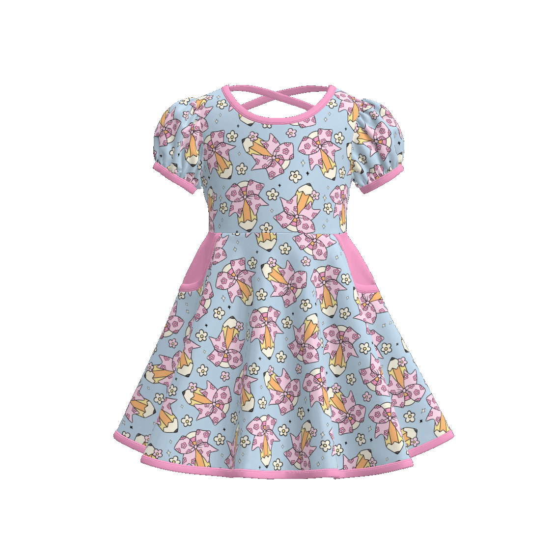 （Pre Order）Girls Summer Back To School Print Dress With Pockets
