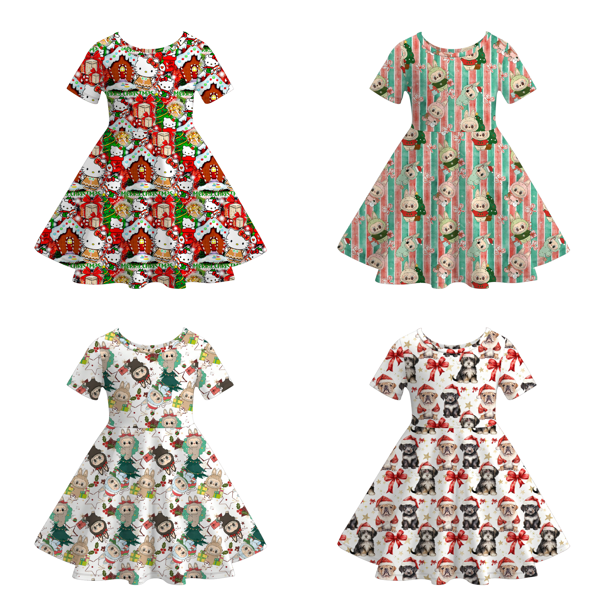 （Pre Order）Girls Christmas Cartoon Print Dress