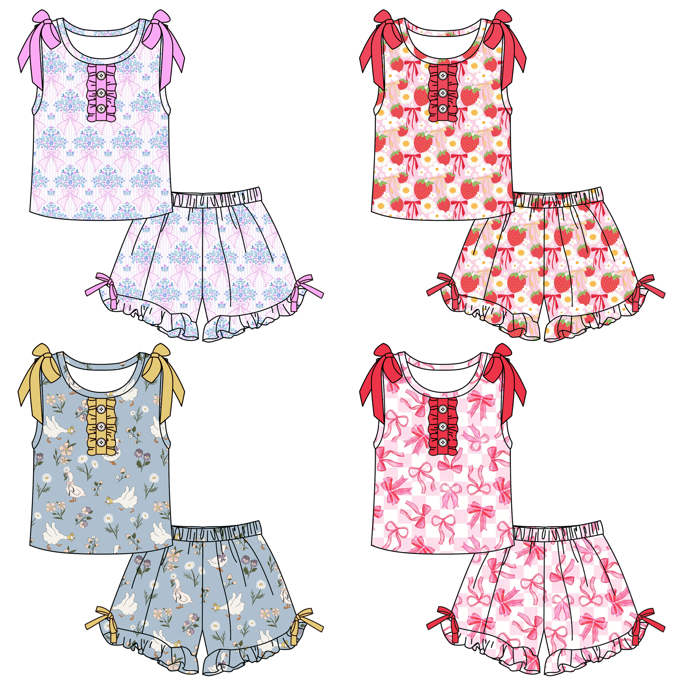 （Pre Order）Girls Spring&Summer Print Shorts Set